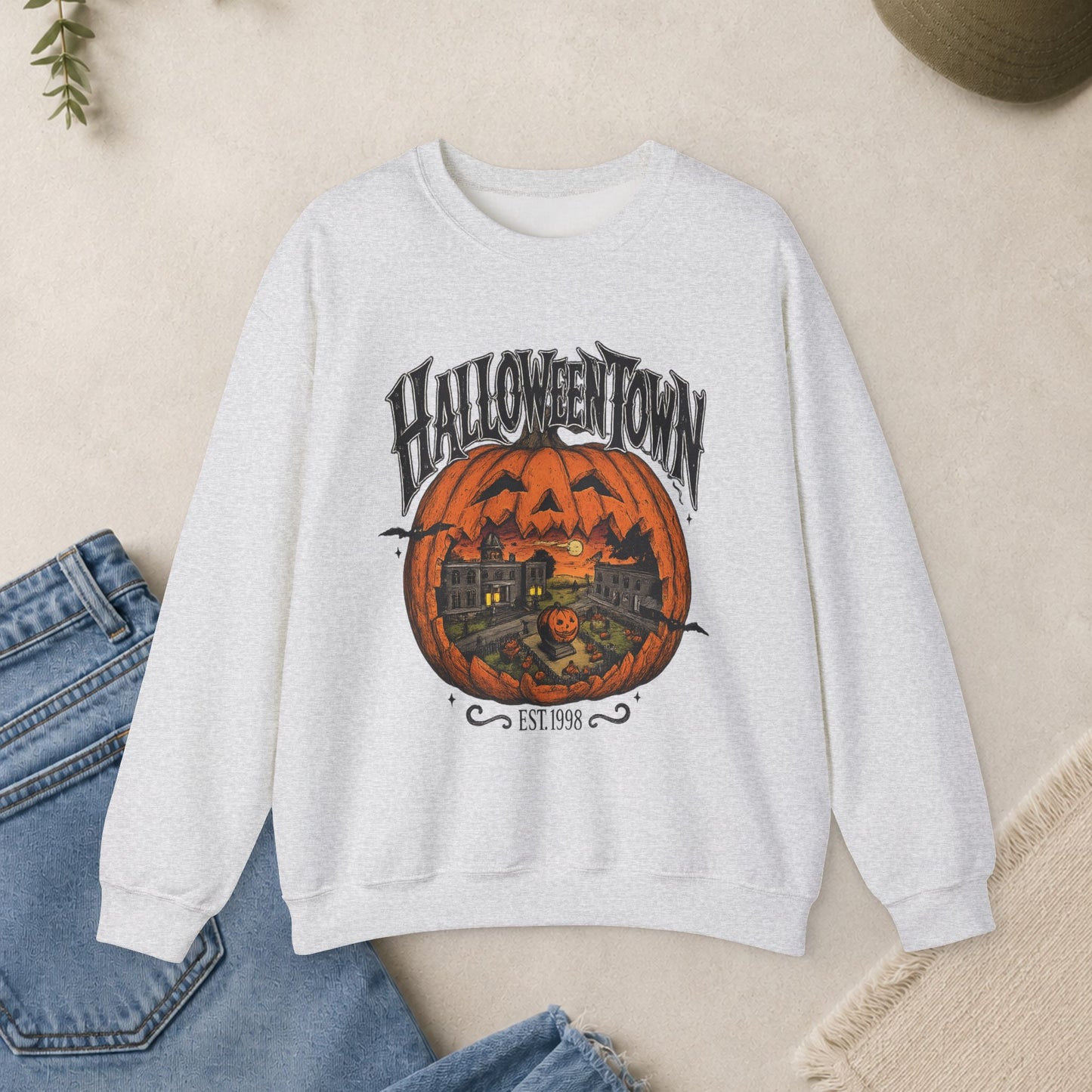 Halloweentown Pumpkin Sweatshirt, Spooky Jack-O'-Lantern Crewneck