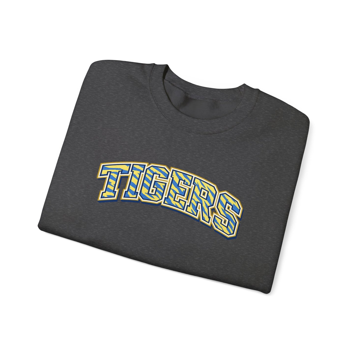 Tigers Crewneck Sweatshirt — Retro Yellow & Teal Block Letter Sports Pullover