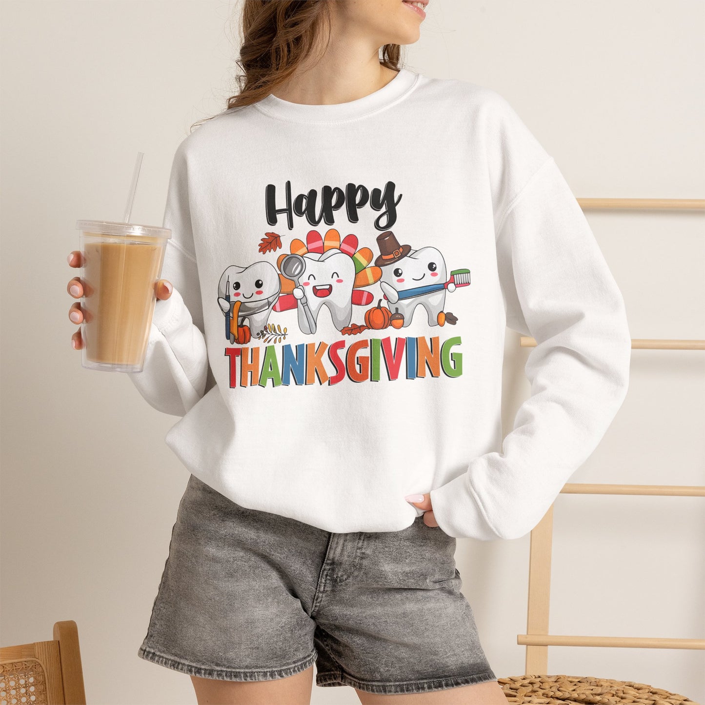 Happy Thanksgiving Turkey Characters Sweatshirt | Thanksgiving Crewneck