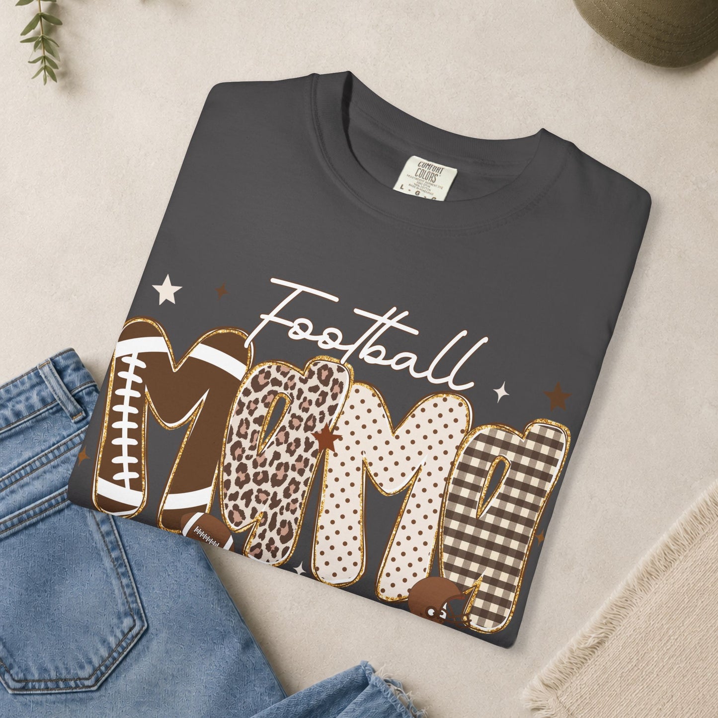 Football Mom T-shirt | Leopard Plaid Patchwork Lettering