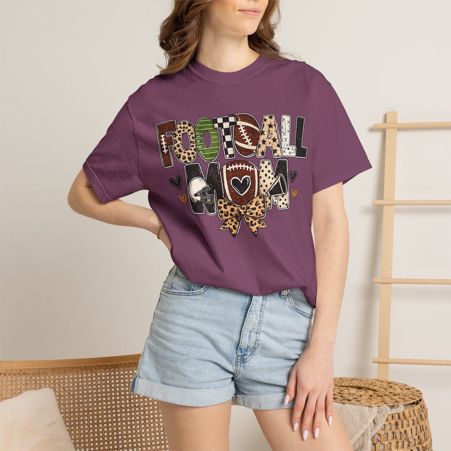 Football Mom T-Shirt — Leopard Print & Heart Graphic