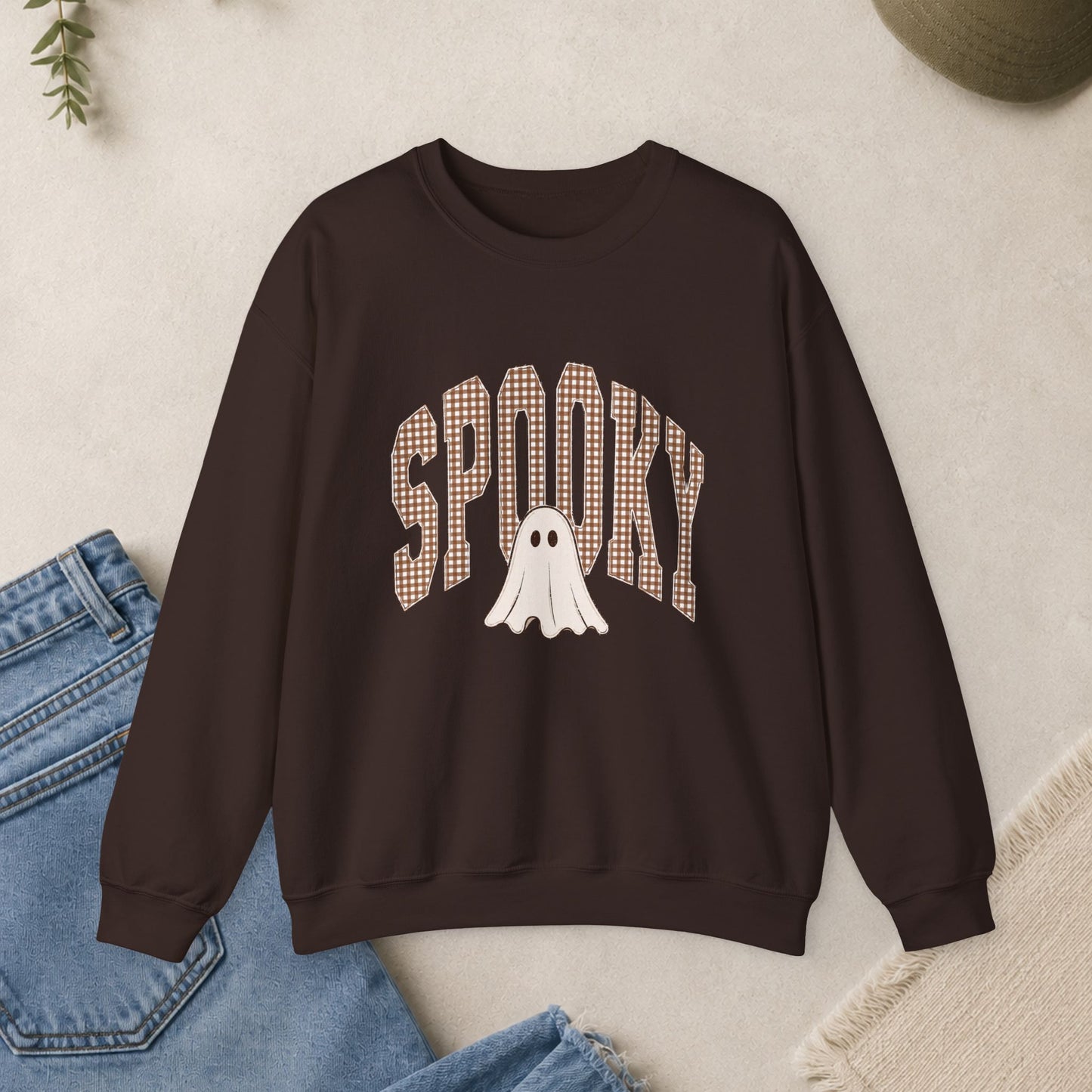 Spooky Ghost Plaid Crewneck Sweatshirt