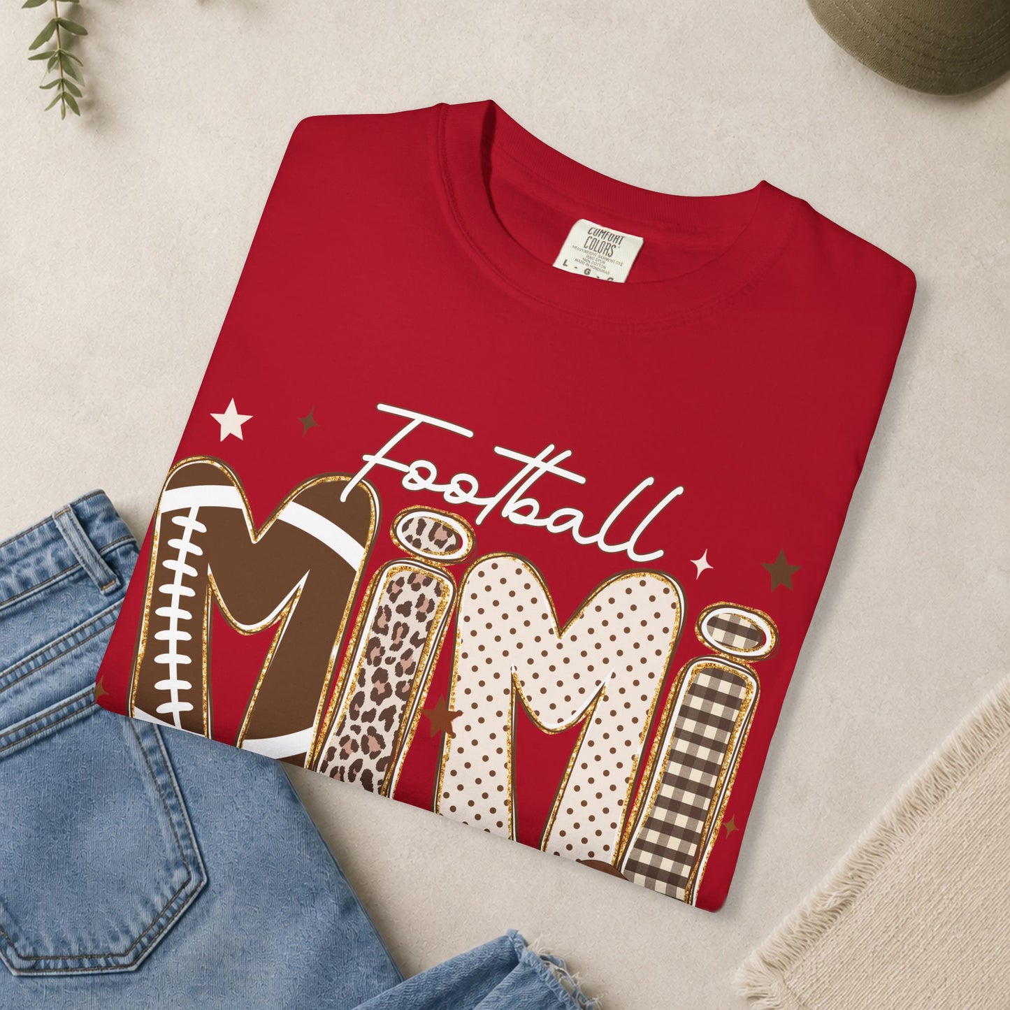 Football Mimi T-Shirt | Leopard & Brown Football Lettering
