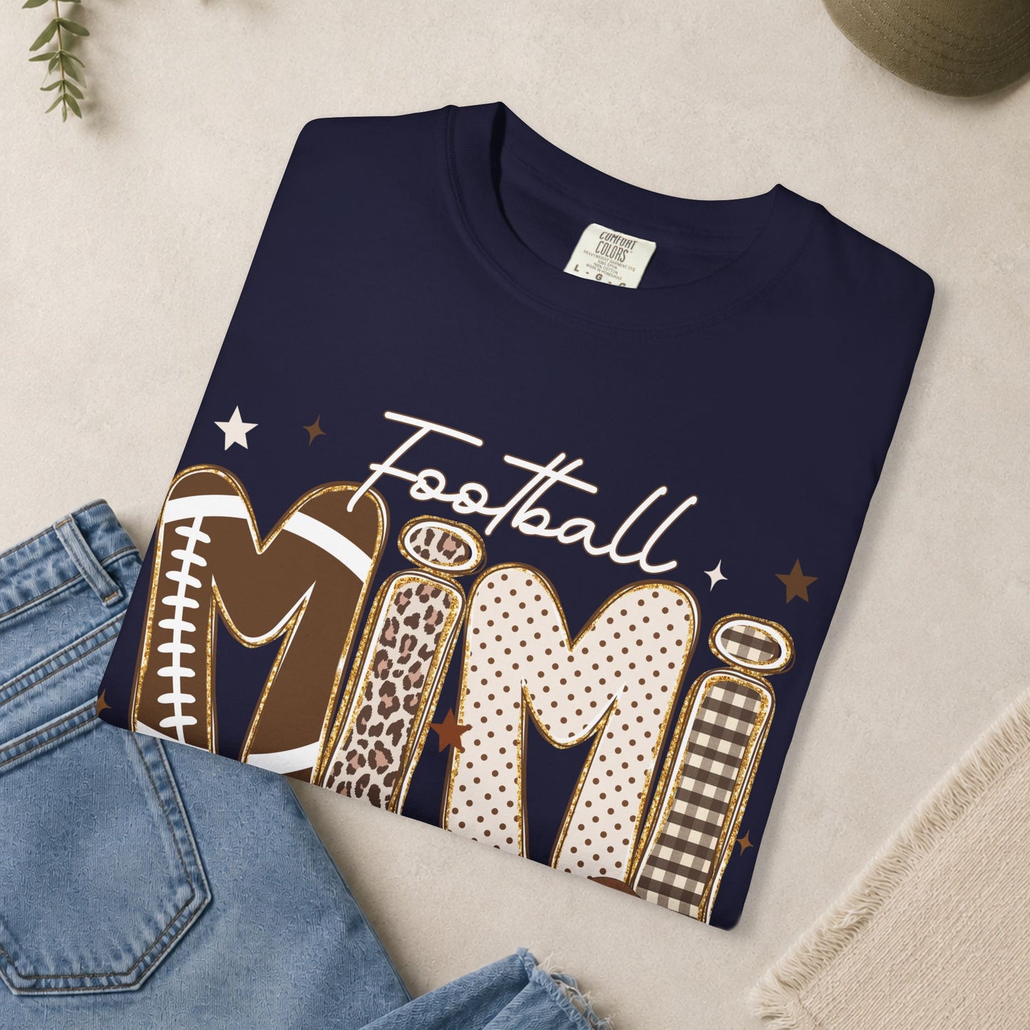 Football Mimi T-Shirt | Leopard & Brown Football Lettering