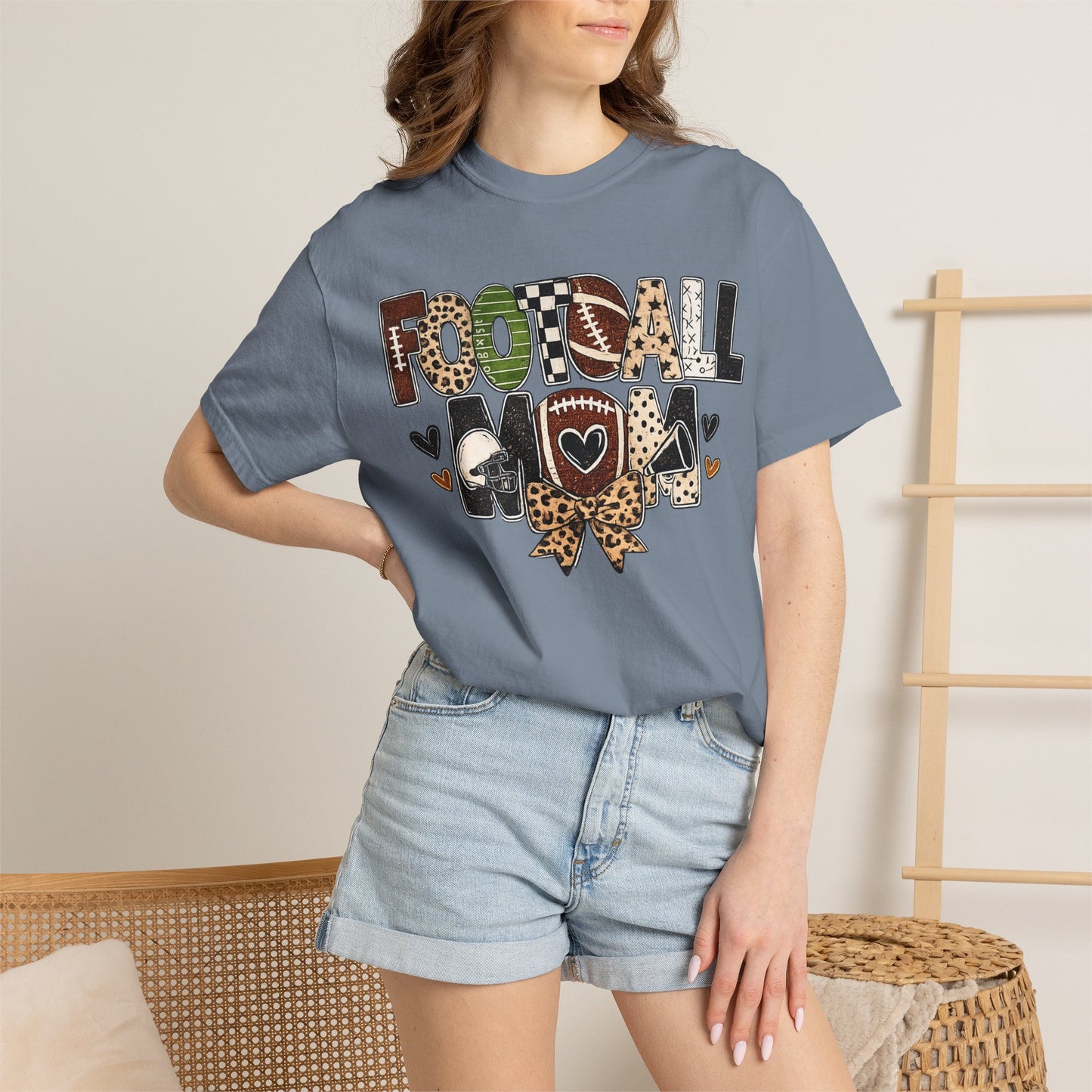 Football Mom T-Shirt — Leopard Print & Heart Graphic