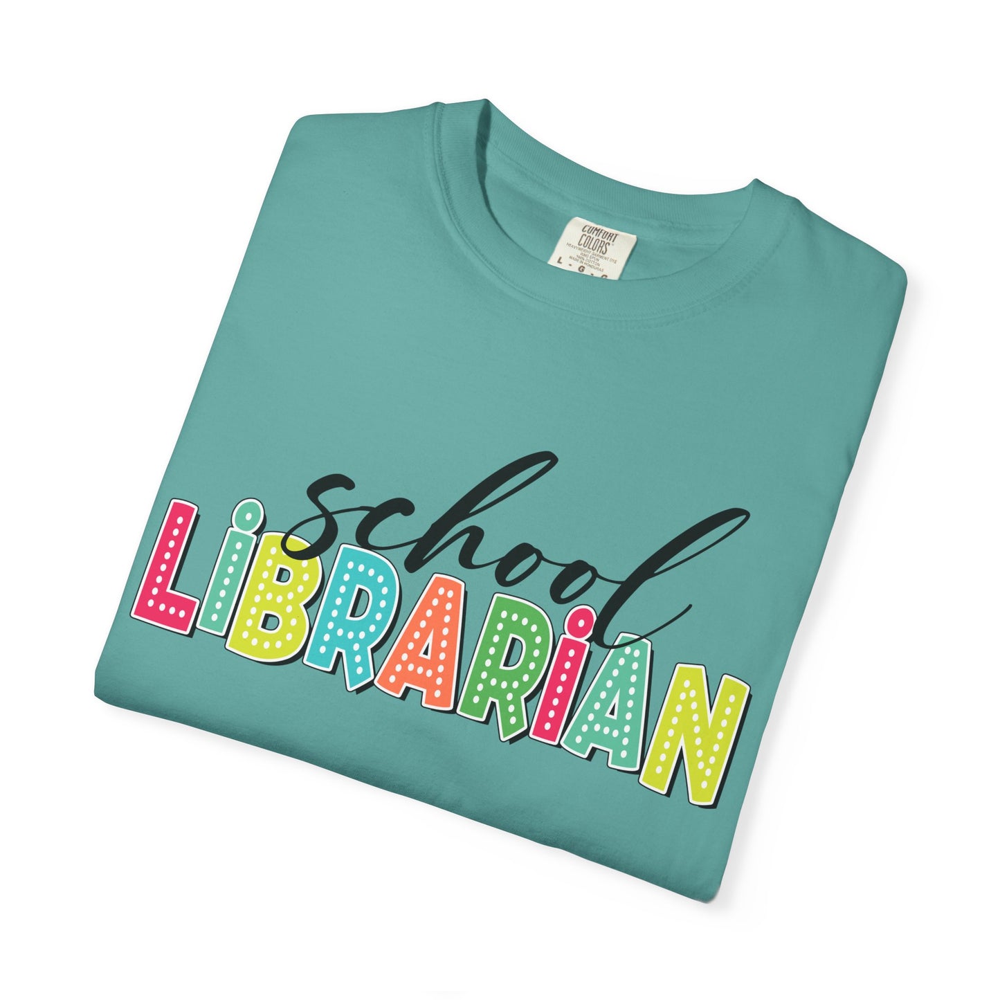 School Librarian T-Shirt — Colorful Retro Lettering Tee for Library Staff