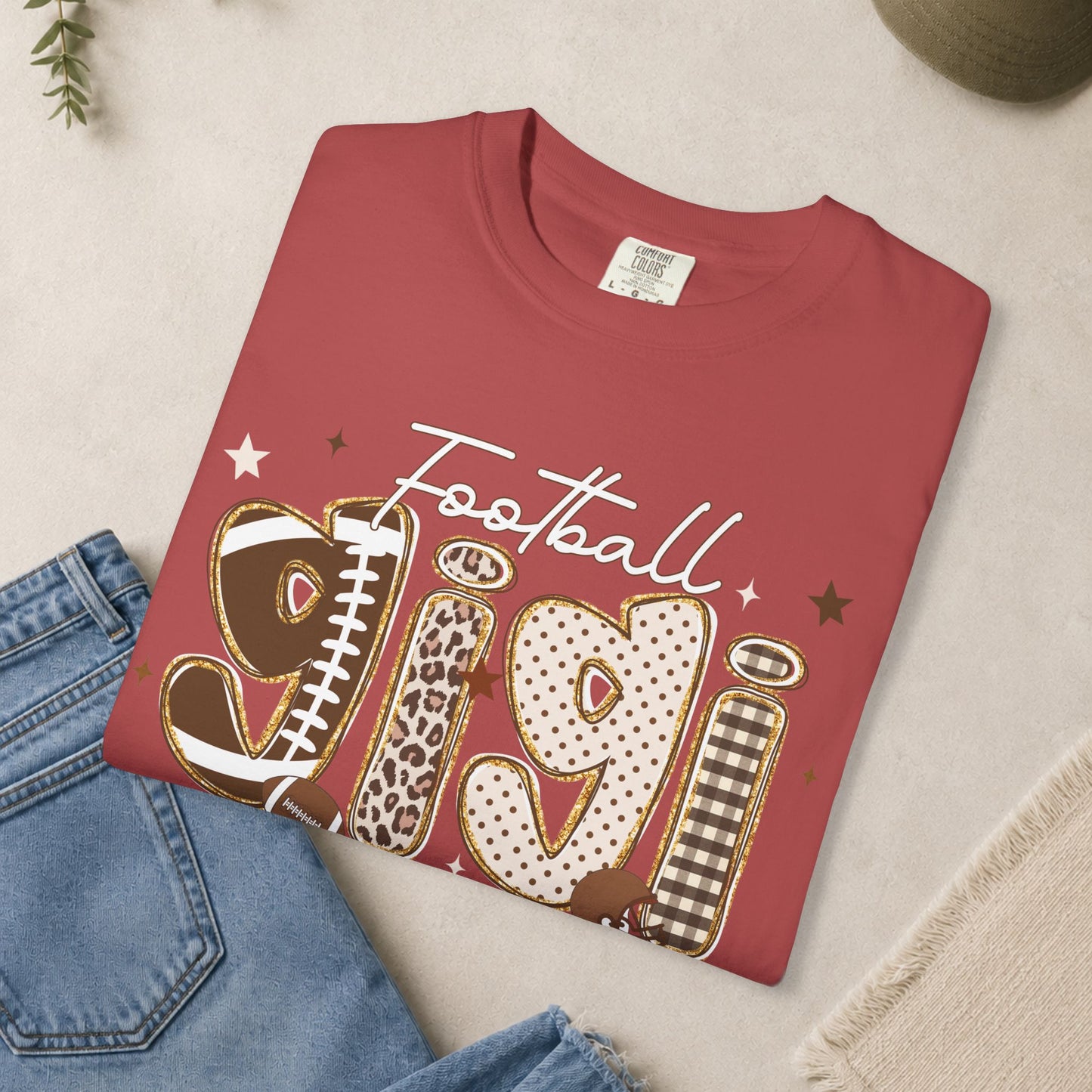Football Gigi T-Shirt | Leopard & Brown Football Lettering