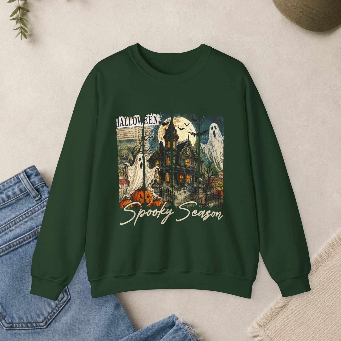 Vintage Halloween ghosts haunted house Sweatshirt | Spooky Season