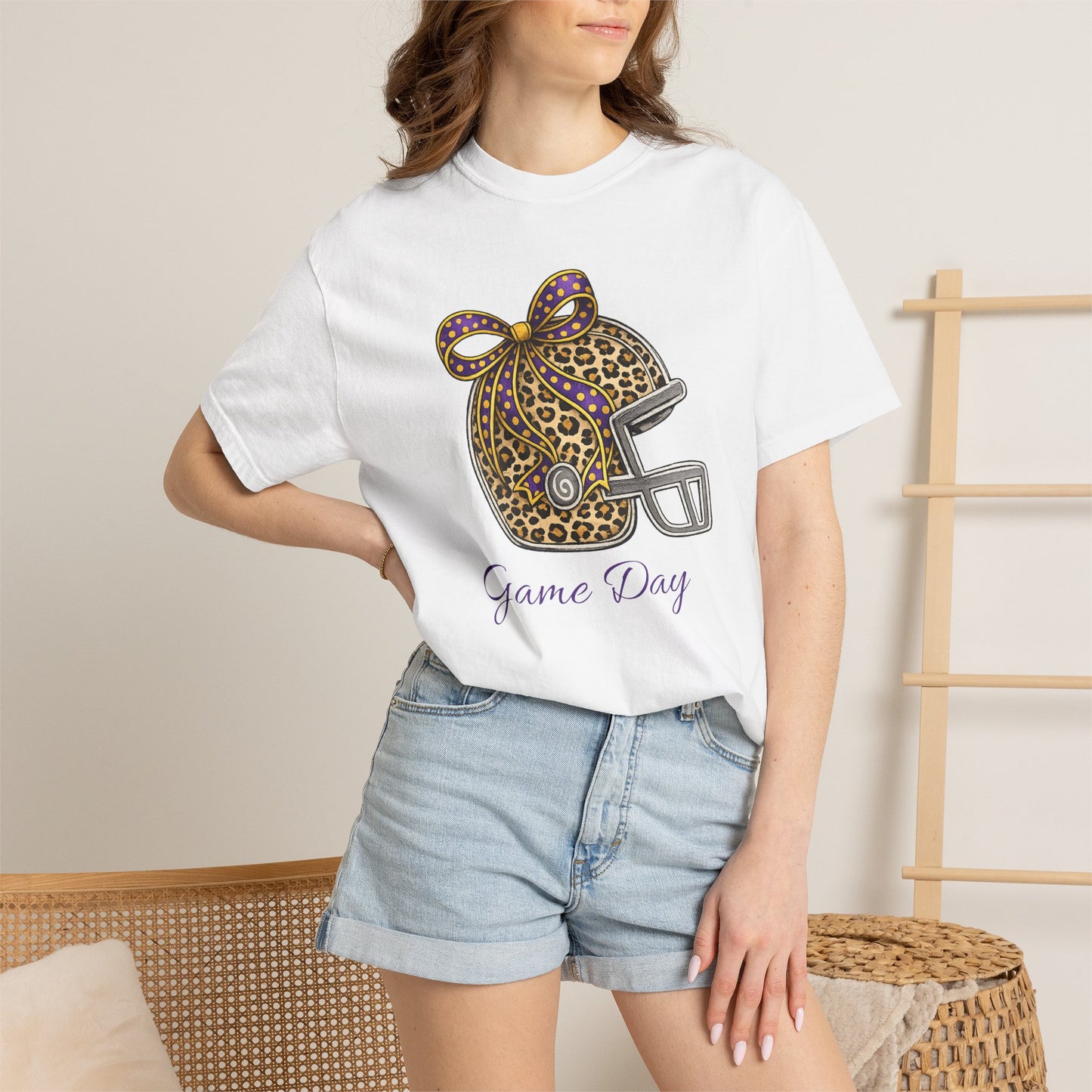 Leopard Print Football Helmet “Game Day” T‑Shirt