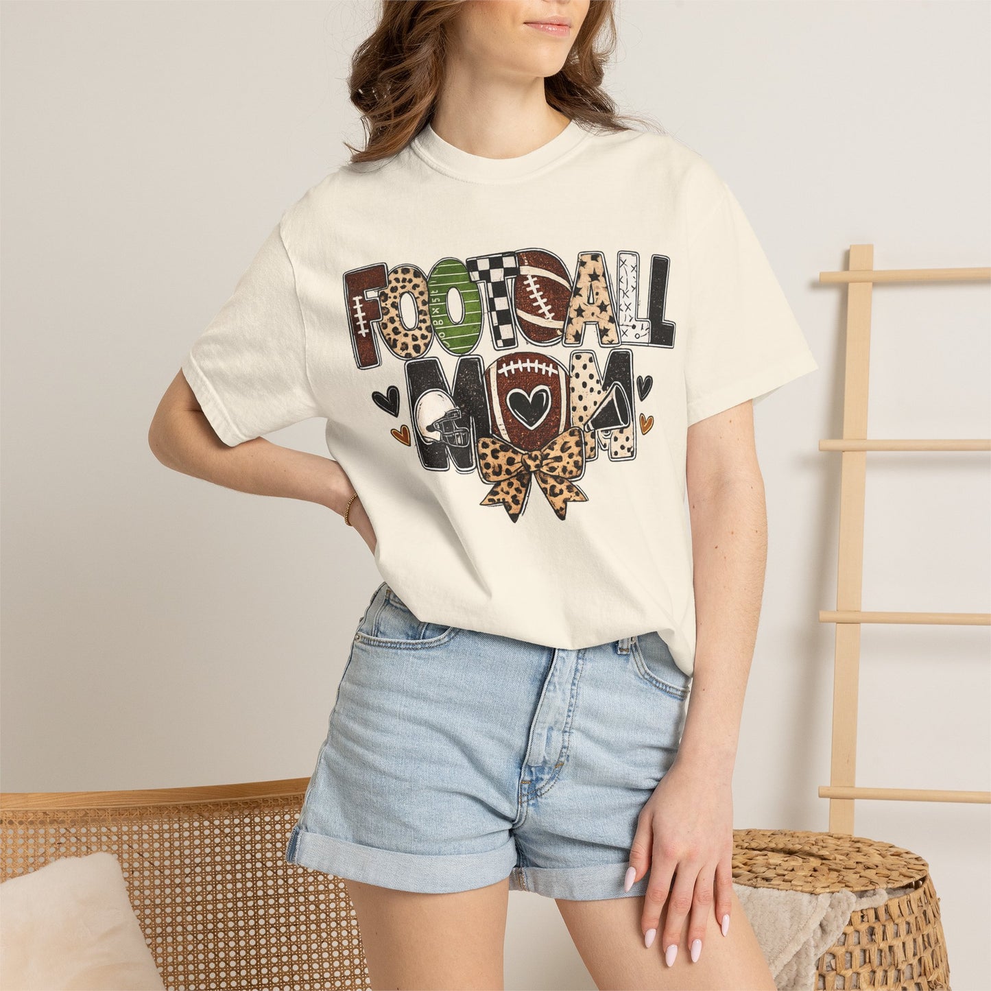 Football Mom T-Shirt — Leopard Print & Heart Graphic