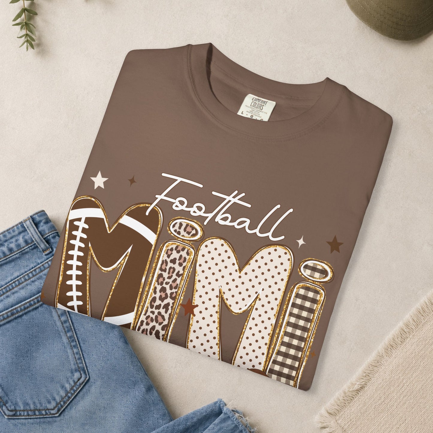 Football Mimi T-Shirt | Leopard & Brown Football Lettering