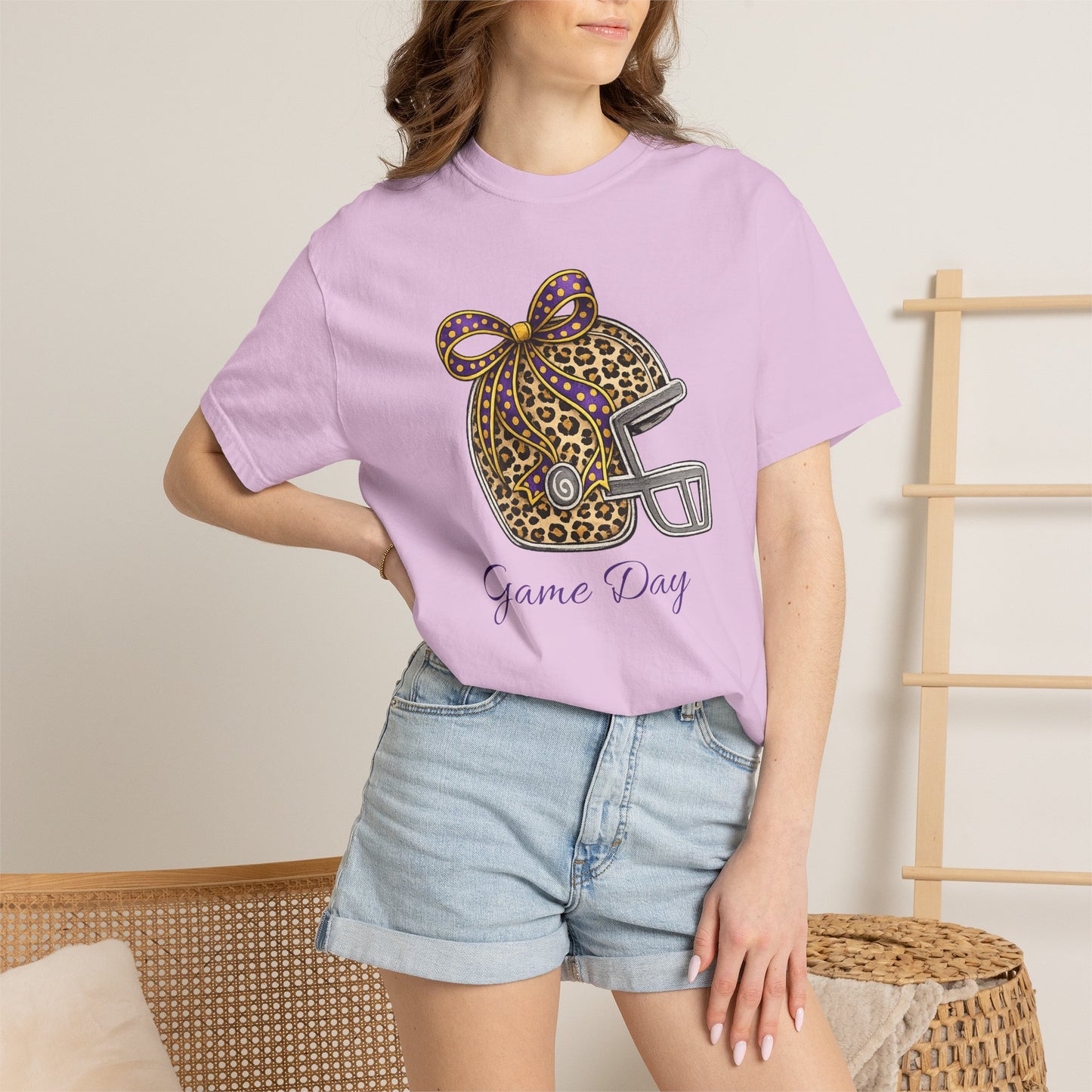 Leopard Print Football Helmet “Game Day” T‑Shirt