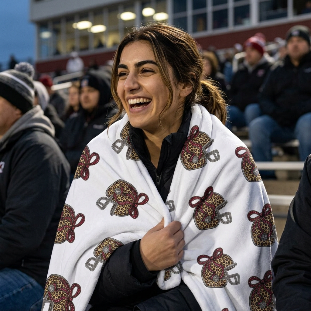 Leopard Print Football Helmet Fleece Sherpa Blanket