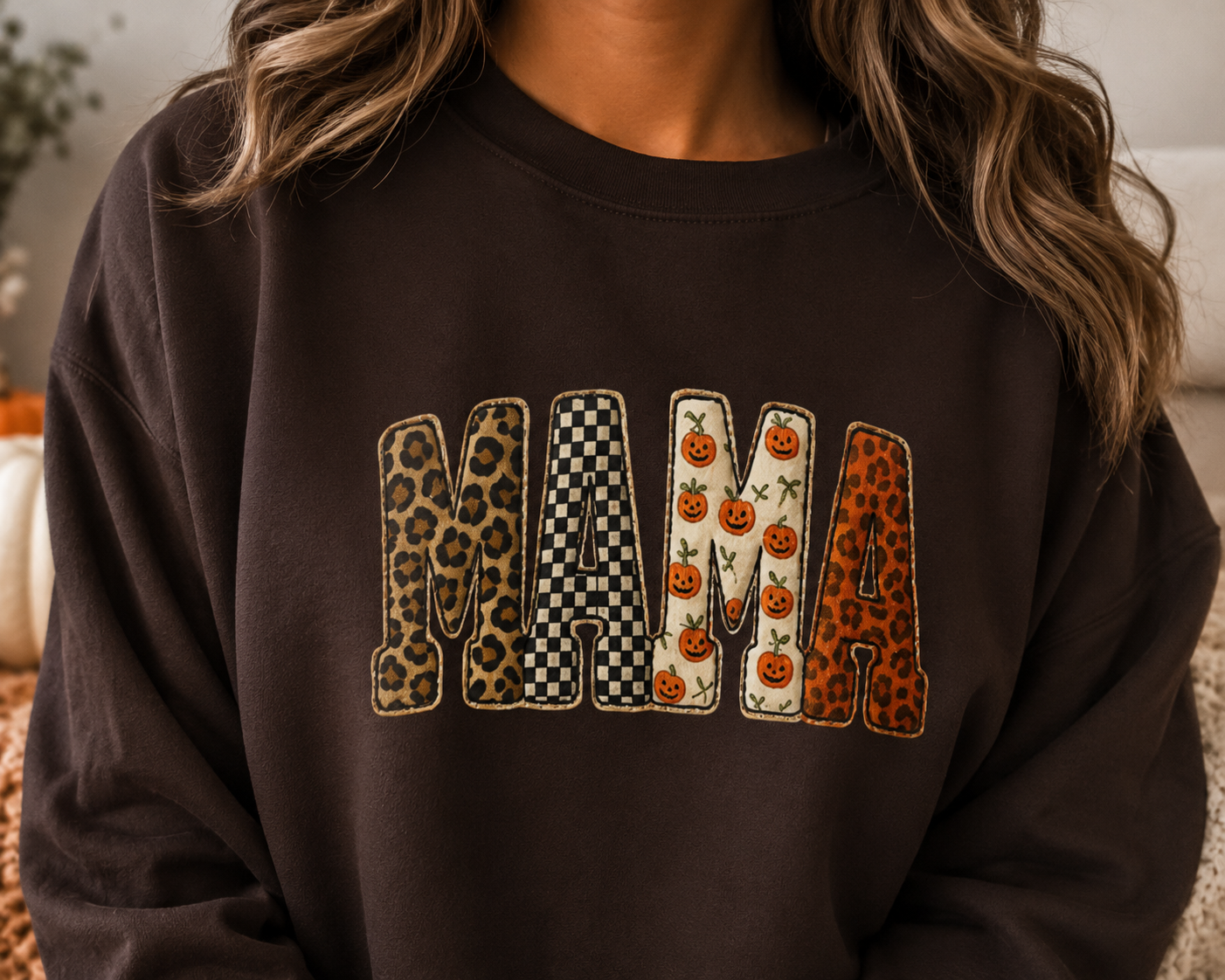 Mama Printed Patchwork Pattern Sweatshirt