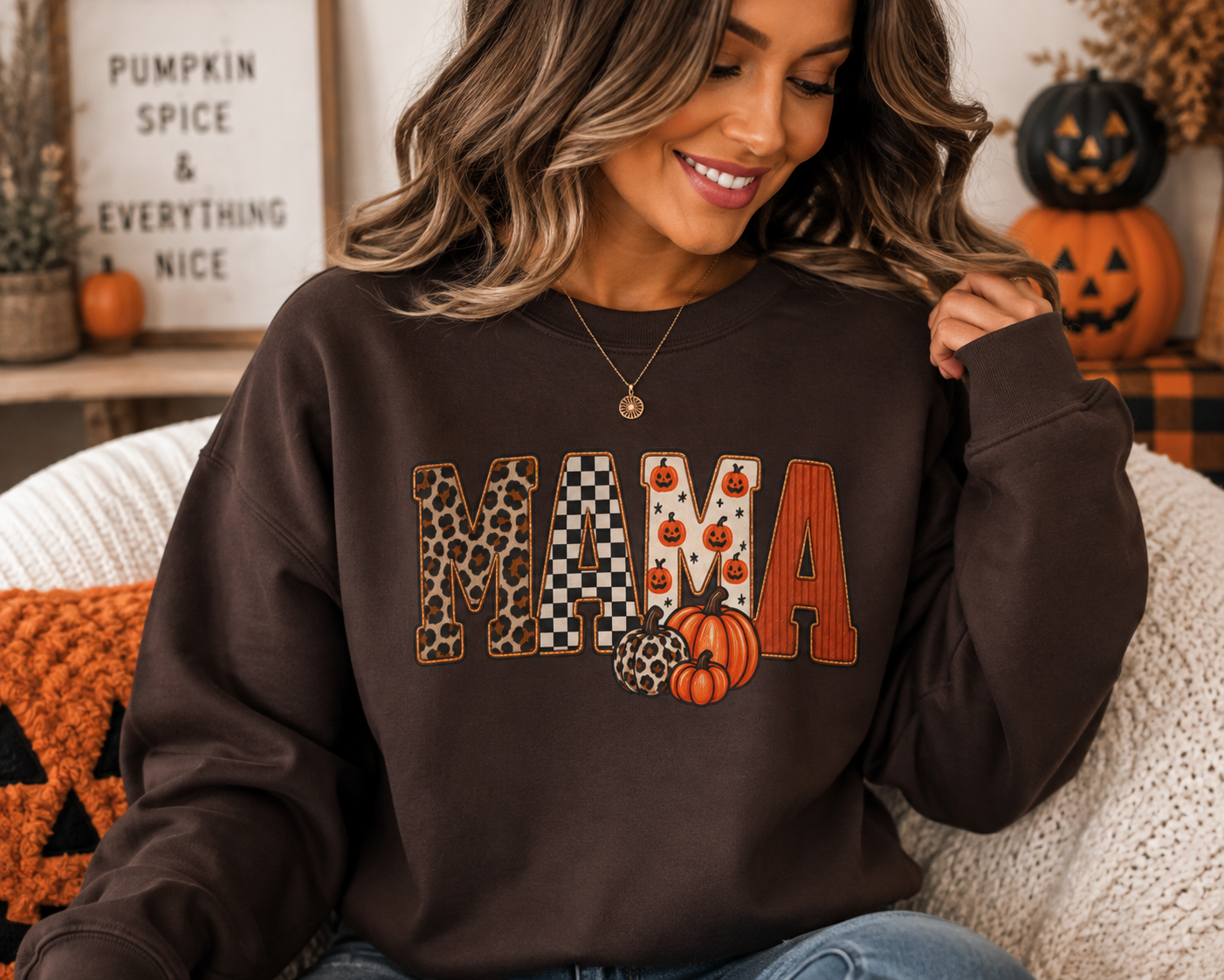 Mama Fall Pumpkin Crewneck Sweatshirt