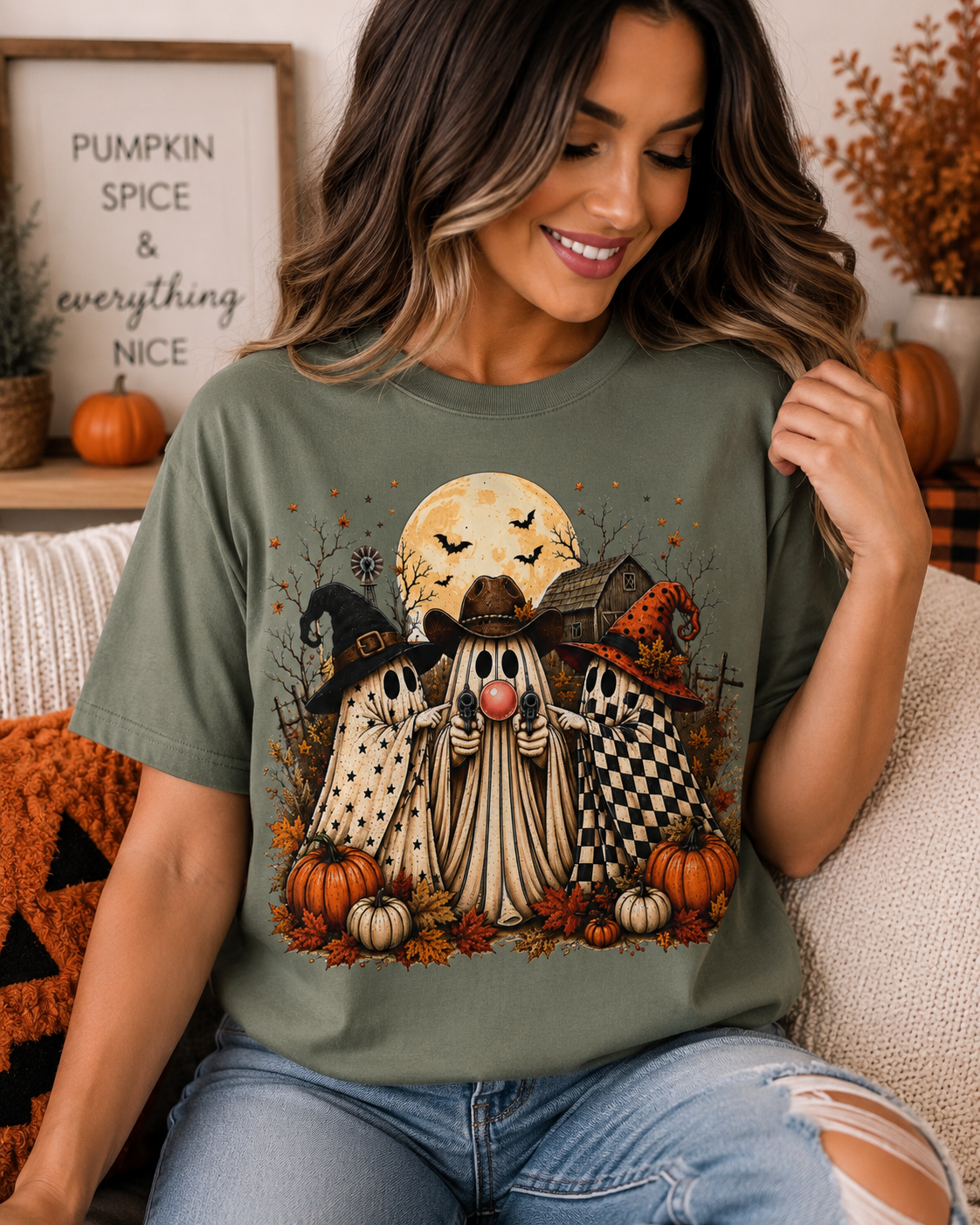 Women's Haunted Harvest Ghosts T-Shirt | Ghost Fall Tee