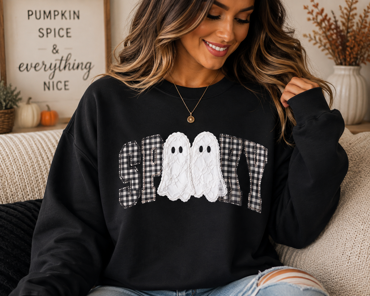 Spooky Ghosts plaid letters Sweatshirt | Halloween sweatshirt