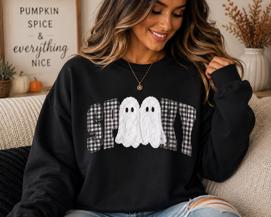 Spooky Ghosts plaid letters Sweatshirt | Halloween sweatshirt
