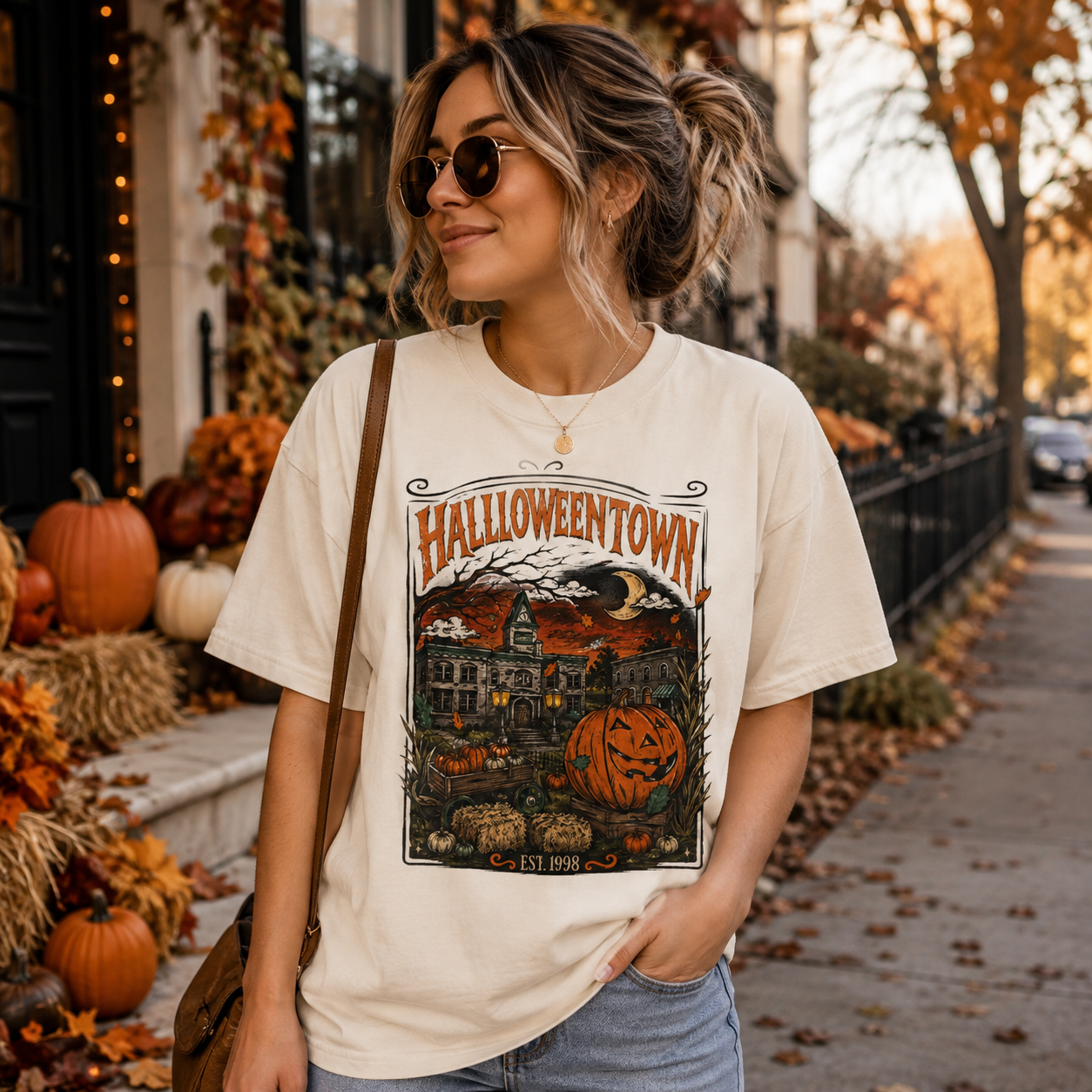 Halloweentown T-Shirt | Haunted Town Pumpkin Scene