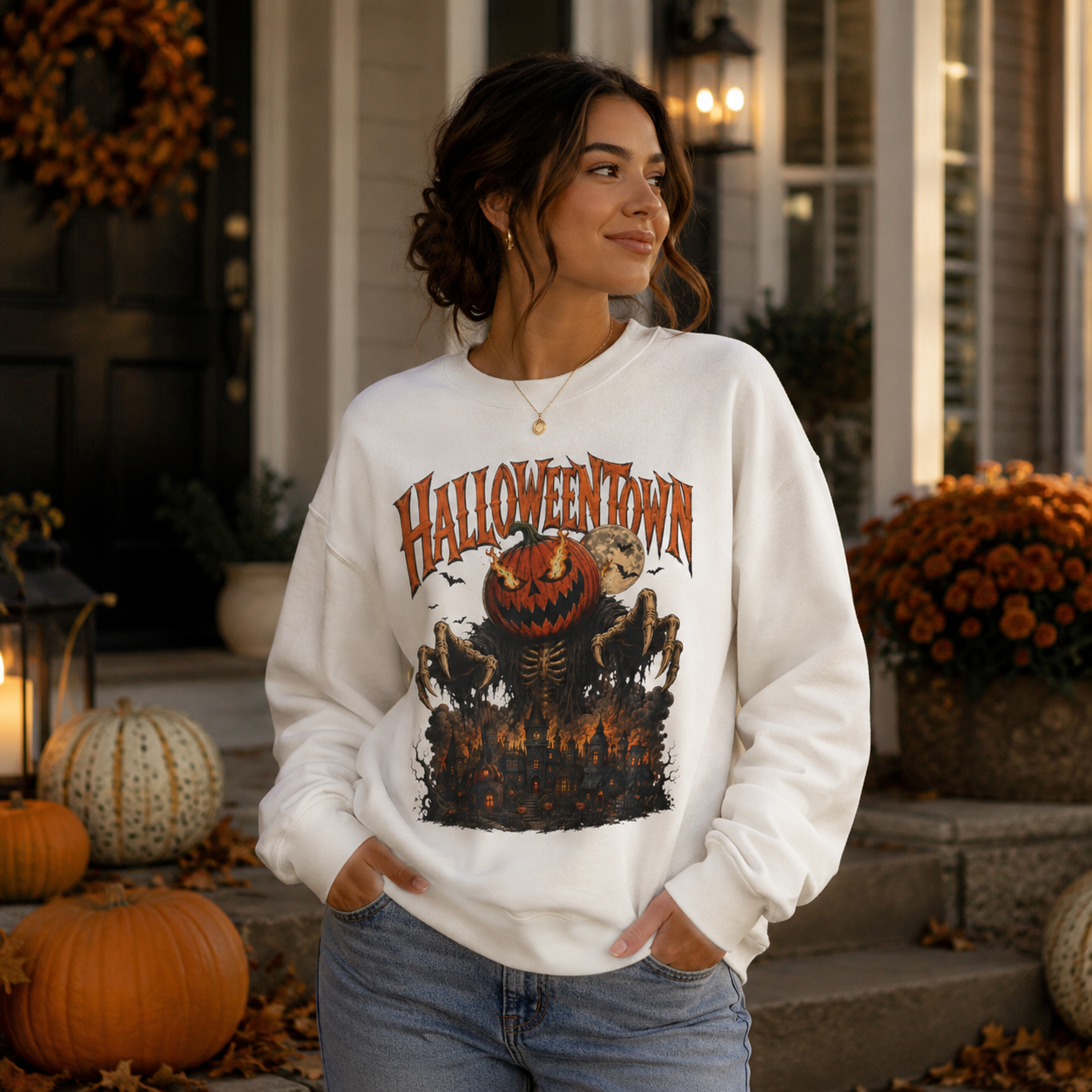 Halloweentown Pumpkin scarecrow Crewneck Sweatshirt | Halloween Horror