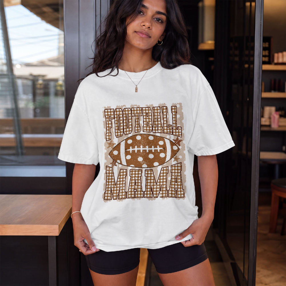 Football Mama T-Shirt | Rust Plaid Football Graphic