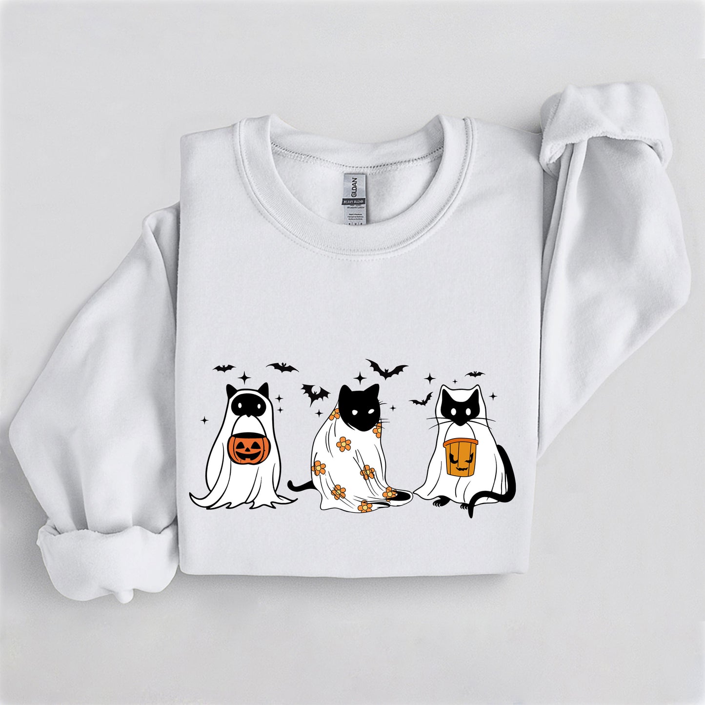 Spooky Cat Trio Crewneck, Cute Halloween Cat Sweatshirt, Cozy Fall Graphic Pullover
