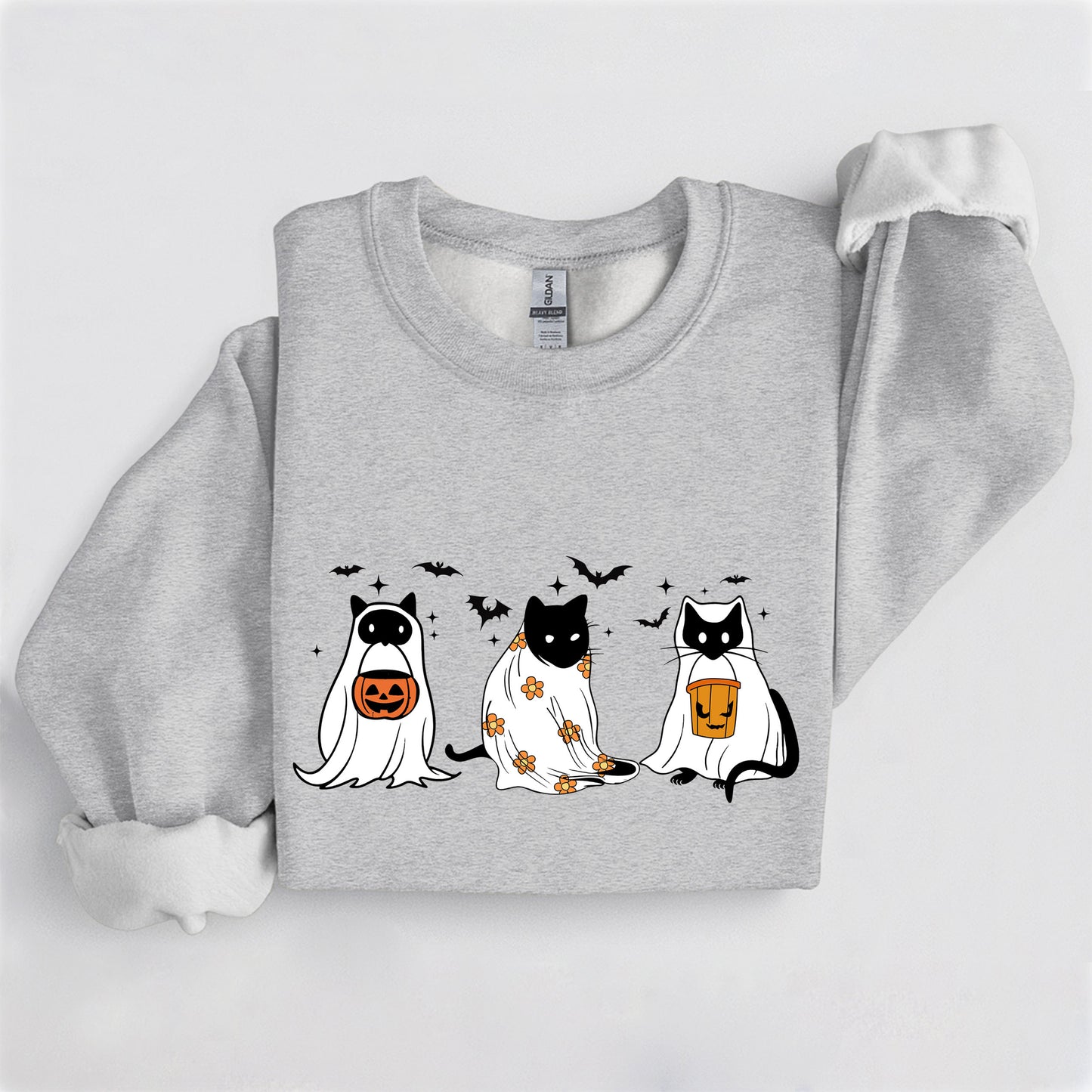 Spooky Cat Trio Crewneck, Cute Halloween Cat Sweatshirt, Cozy Fall Graphic Pullover