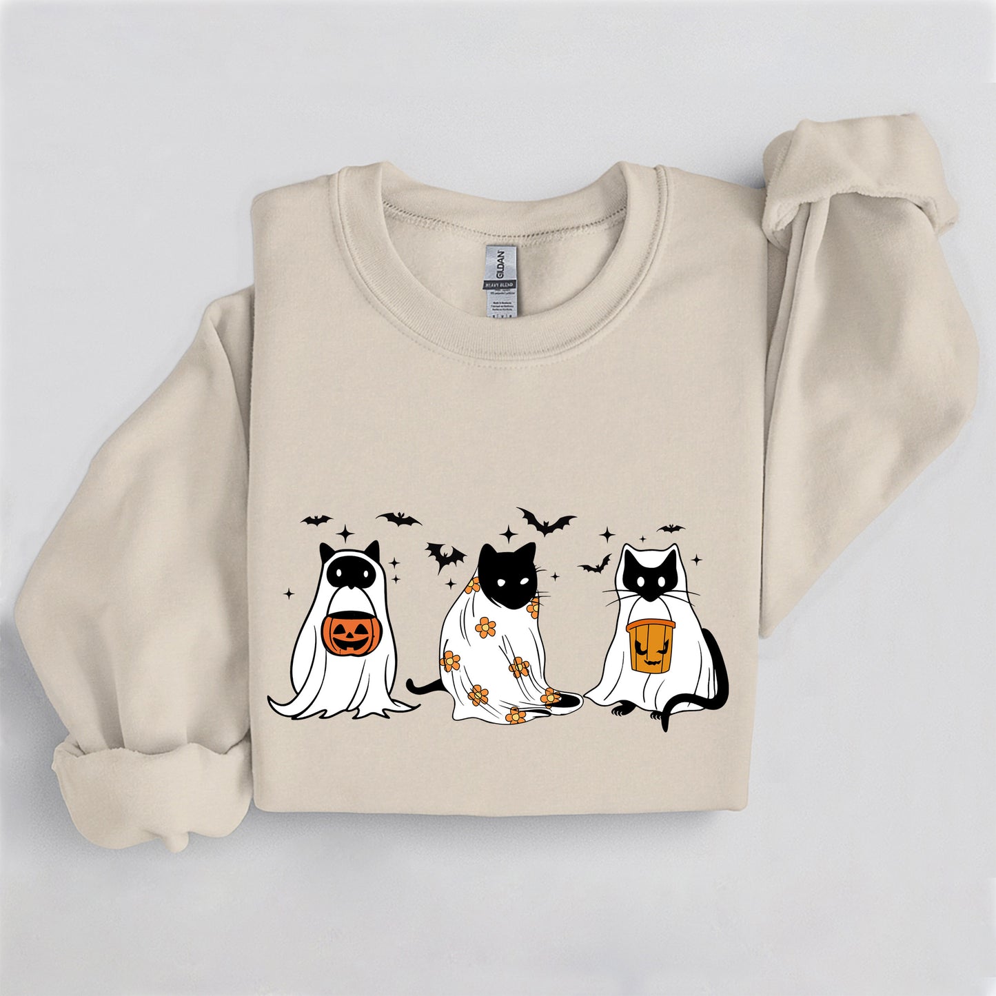 Spooky Cat Trio Crewneck, Cute Halloween Cat Sweatshirt, Cozy Fall Graphic Pullover