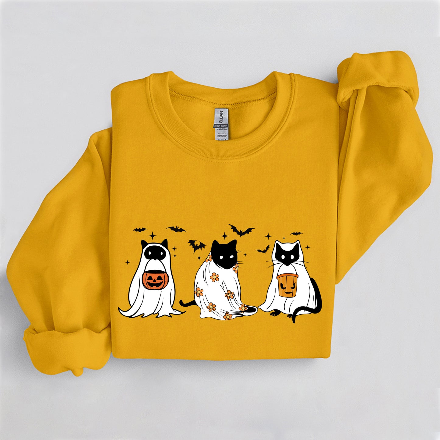 Spooky Cat Trio Crewneck, Cute Halloween Cat Sweatshirt, Cozy Fall Graphic Pullover