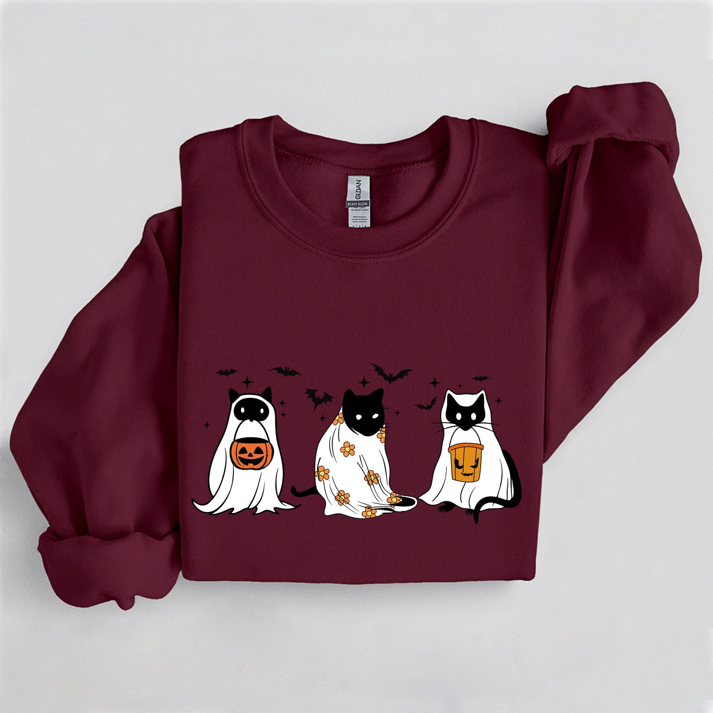 Spooky Cat Trio Crewneck, Cute Halloween Cat Sweatshirt, Cozy Fall Graphic Pullover