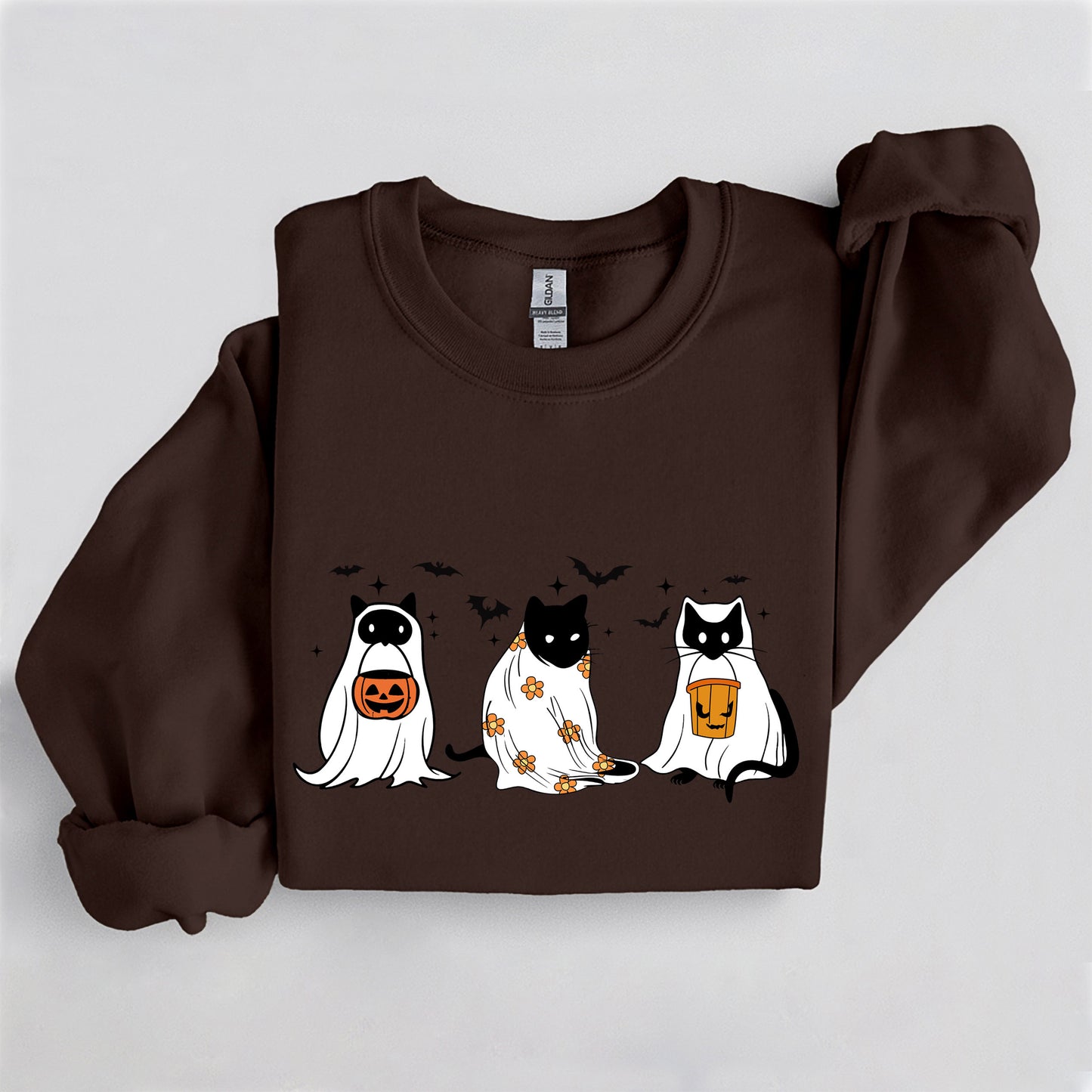 Spooky Cat Trio Crewneck, Cute Halloween Cat Sweatshirt, Cozy Fall Graphic Pullover
