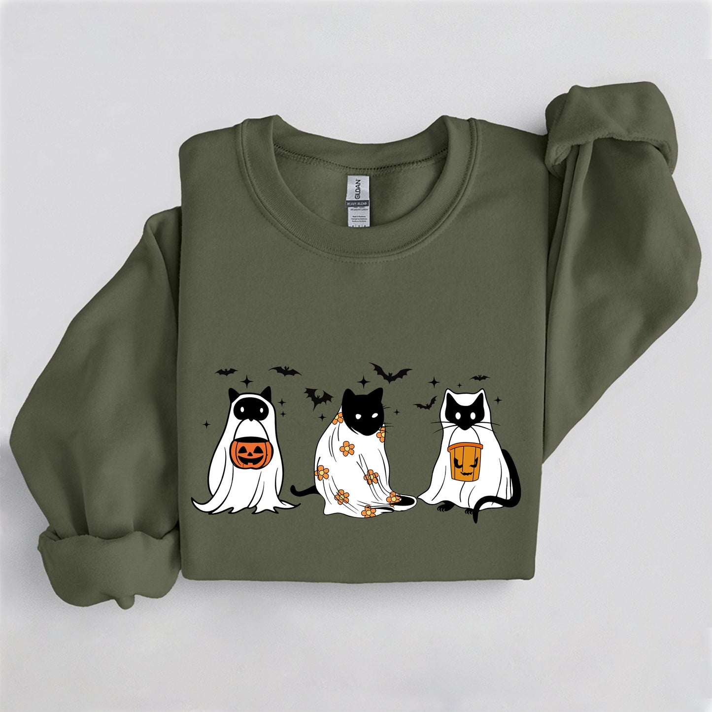 Spooky Cat Trio Crewneck, Cute Halloween Cat Sweatshirt, Cozy Fall Graphic Pullover