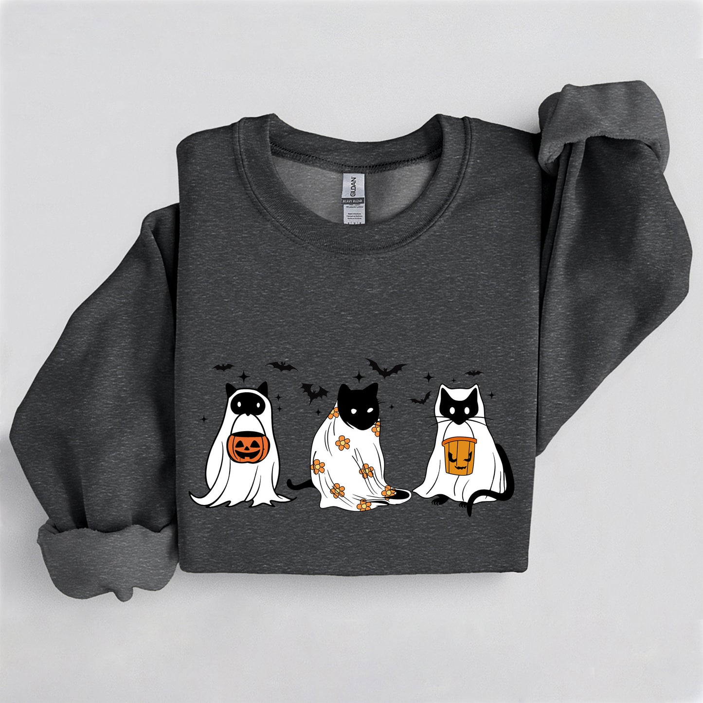 Spooky Cat Trio Crewneck, Cute Halloween Cat Sweatshirt, Cozy Fall Graphic Pullover