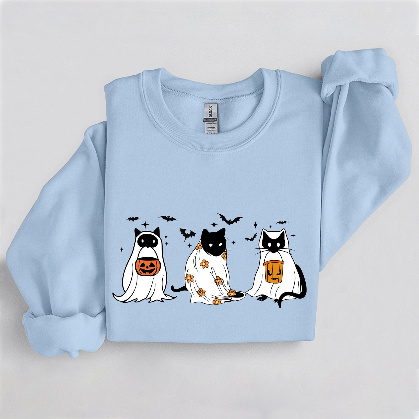 Spooky Cat Trio Crewneck, Cute Halloween Cat Sweatshirt, Cozy Fall Graphic Pullover