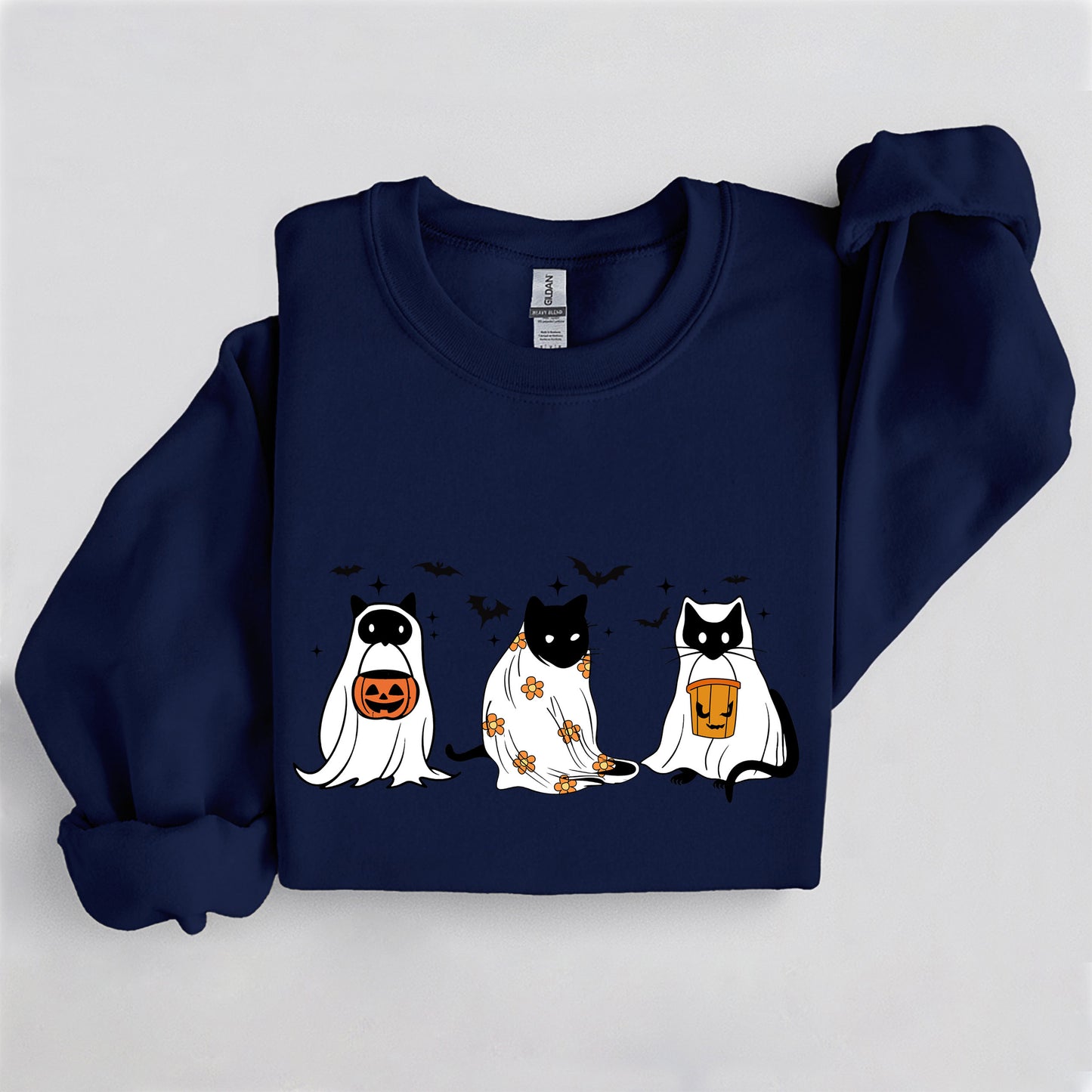 Spooky Cat Trio Crewneck, Cute Halloween Cat Sweatshirt, Cozy Fall Graphic Pullover
