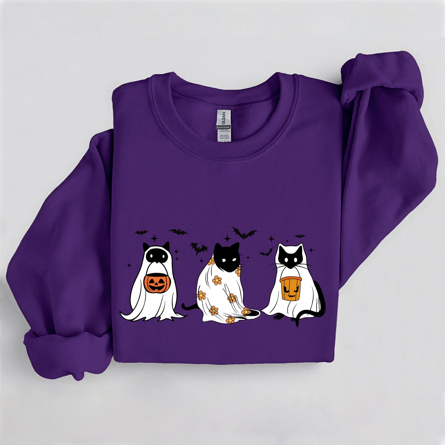 Spooky Cat Trio Crewneck, Cute Halloween Cat Sweatshirt, Cozy Fall Graphic Pullover