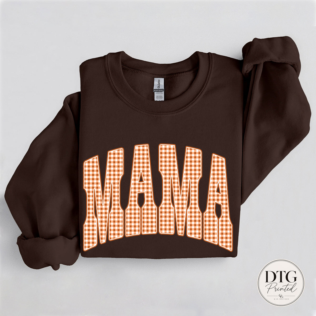 Mama Fall Sweatshirt, Orange Gingham Mama Pullover, Cozy Autumn Mama Sweatshirt, Fall Graphic Crewneck