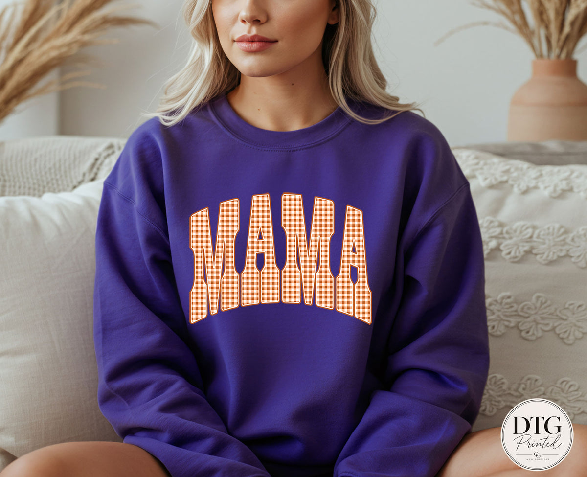 Mama Fall Sweatshirt, Orange Gingham Mama Pullover, Cozy Autumn Mama Sweatshirt, Fall Graphic Crewneck