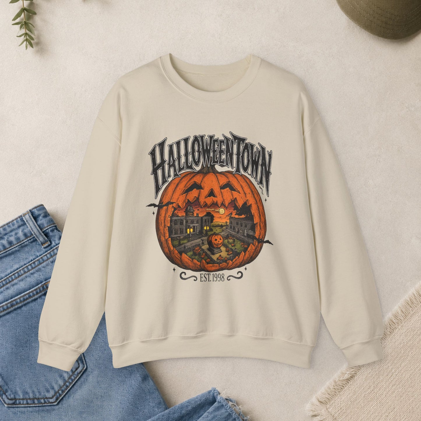 Halloweentown Pumpkin Sweatshirt, Spooky Jack-O'-Lantern Crewneck