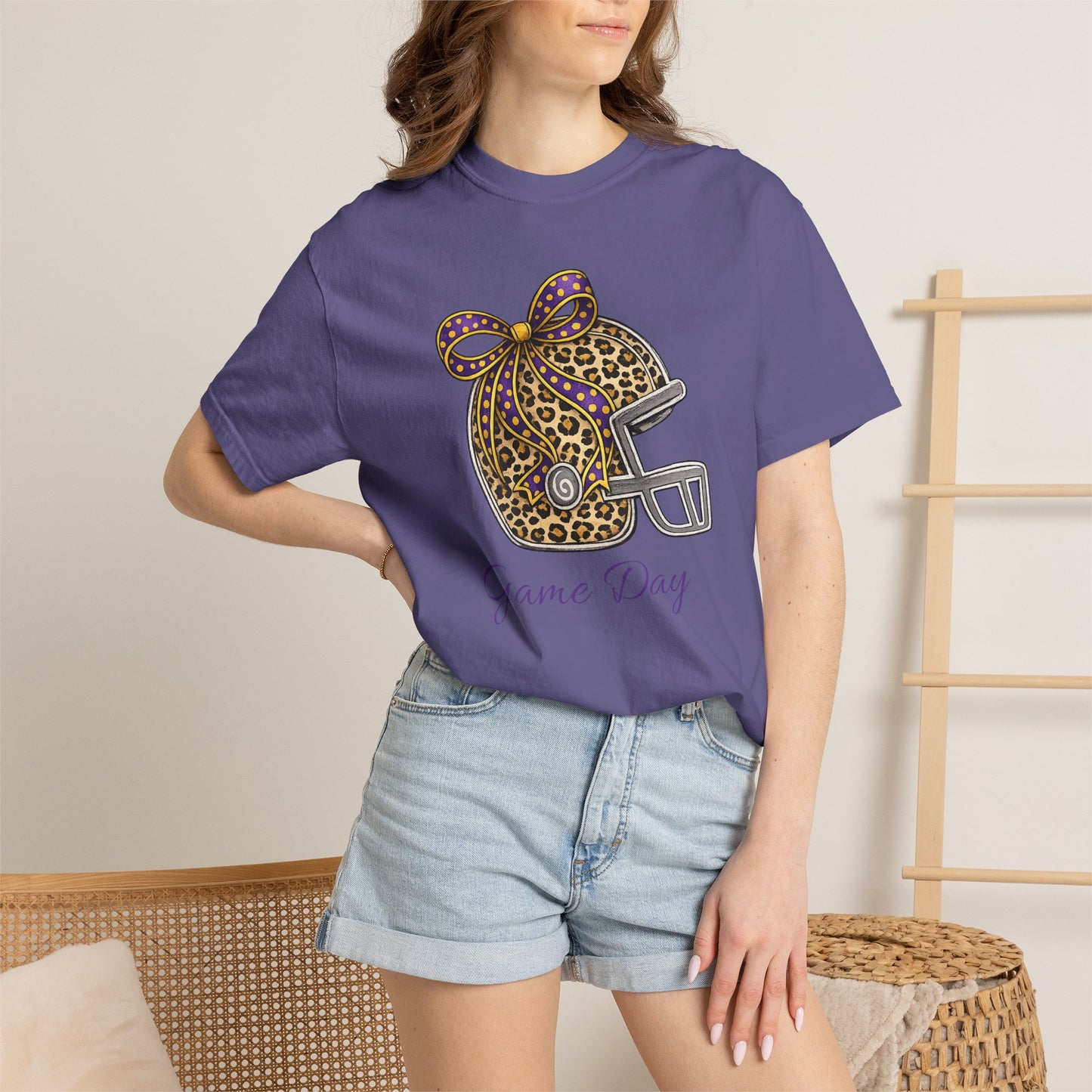 Leopard Print Football Helmet “Game Day” T‑Shirt