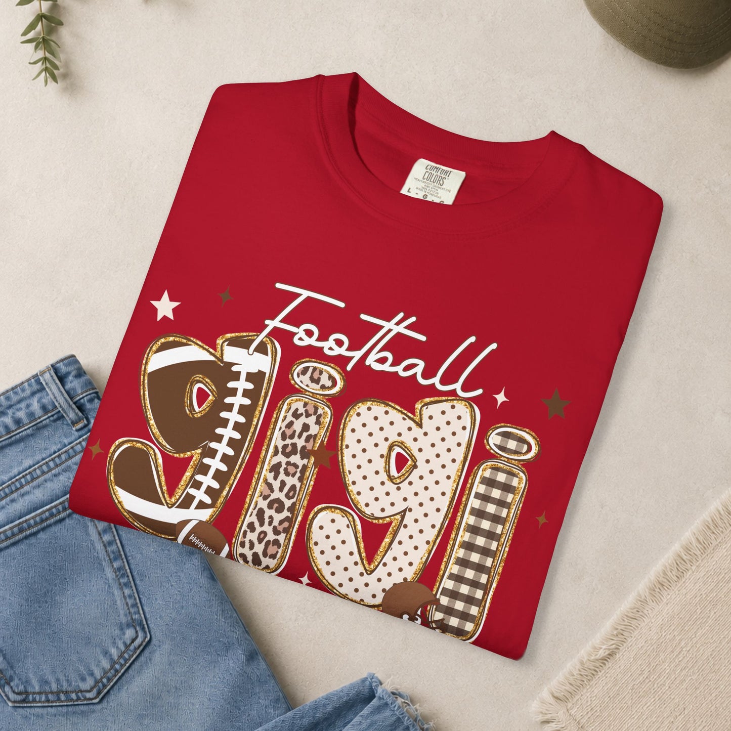 Football Gigi T-Shirt | Leopard & Brown Football Lettering