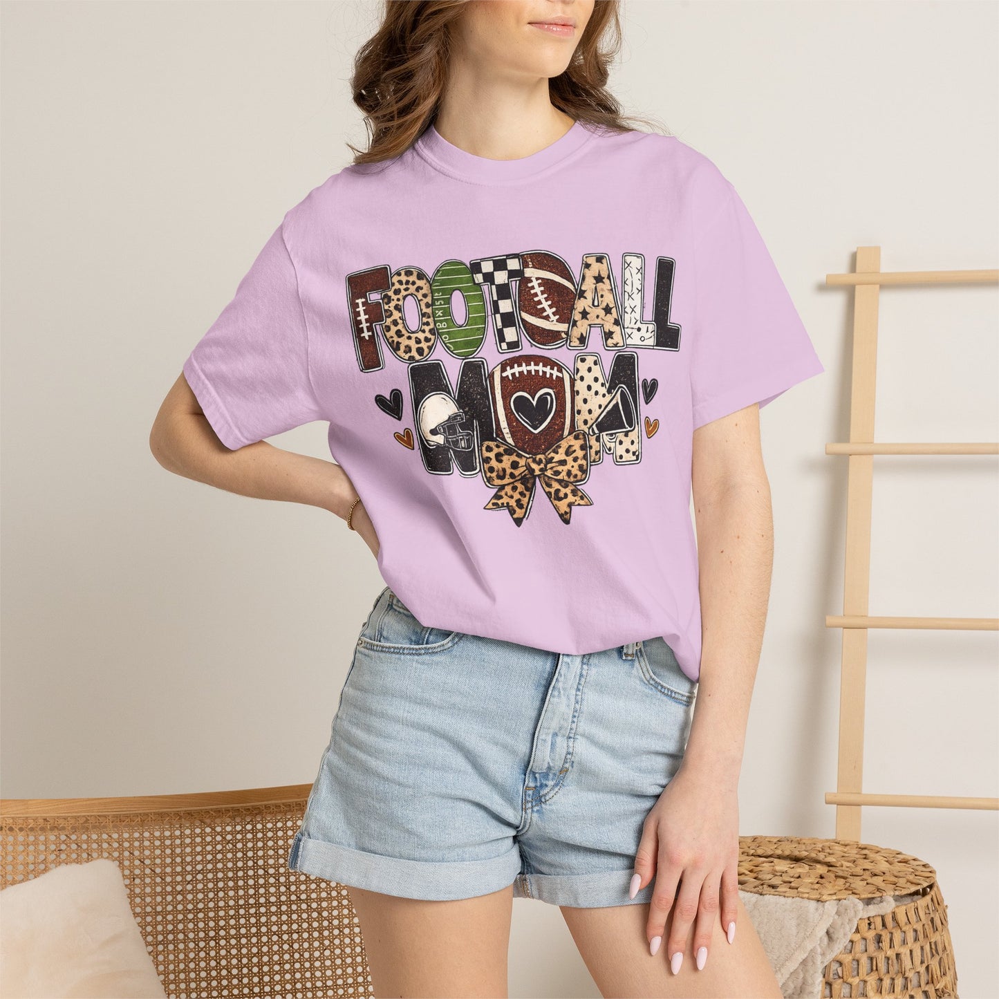 Football Mom T-Shirt — Leopard Print & Heart Graphic