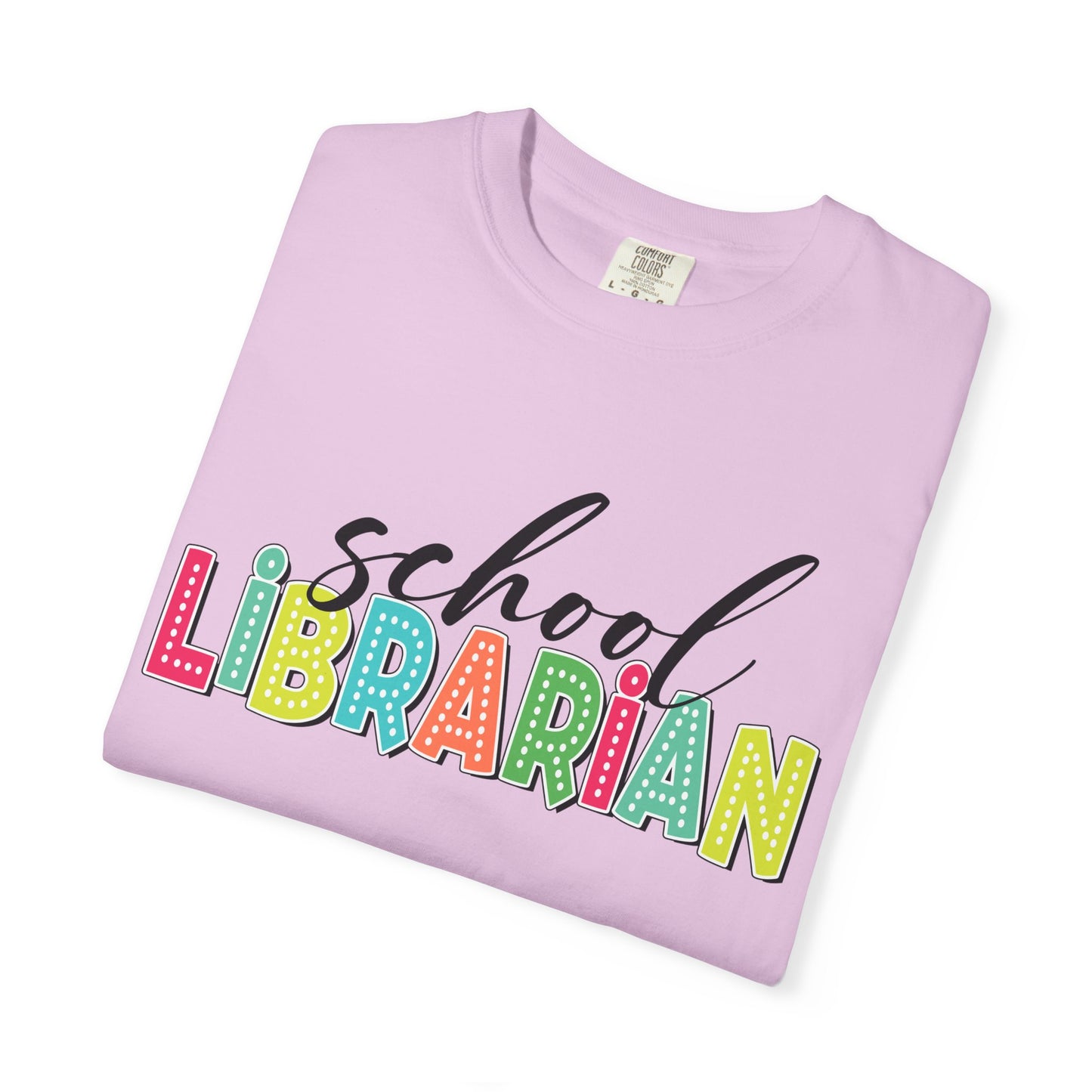 School Librarian T-Shirt — Colorful Retro Lettering Tee for Library Staff
