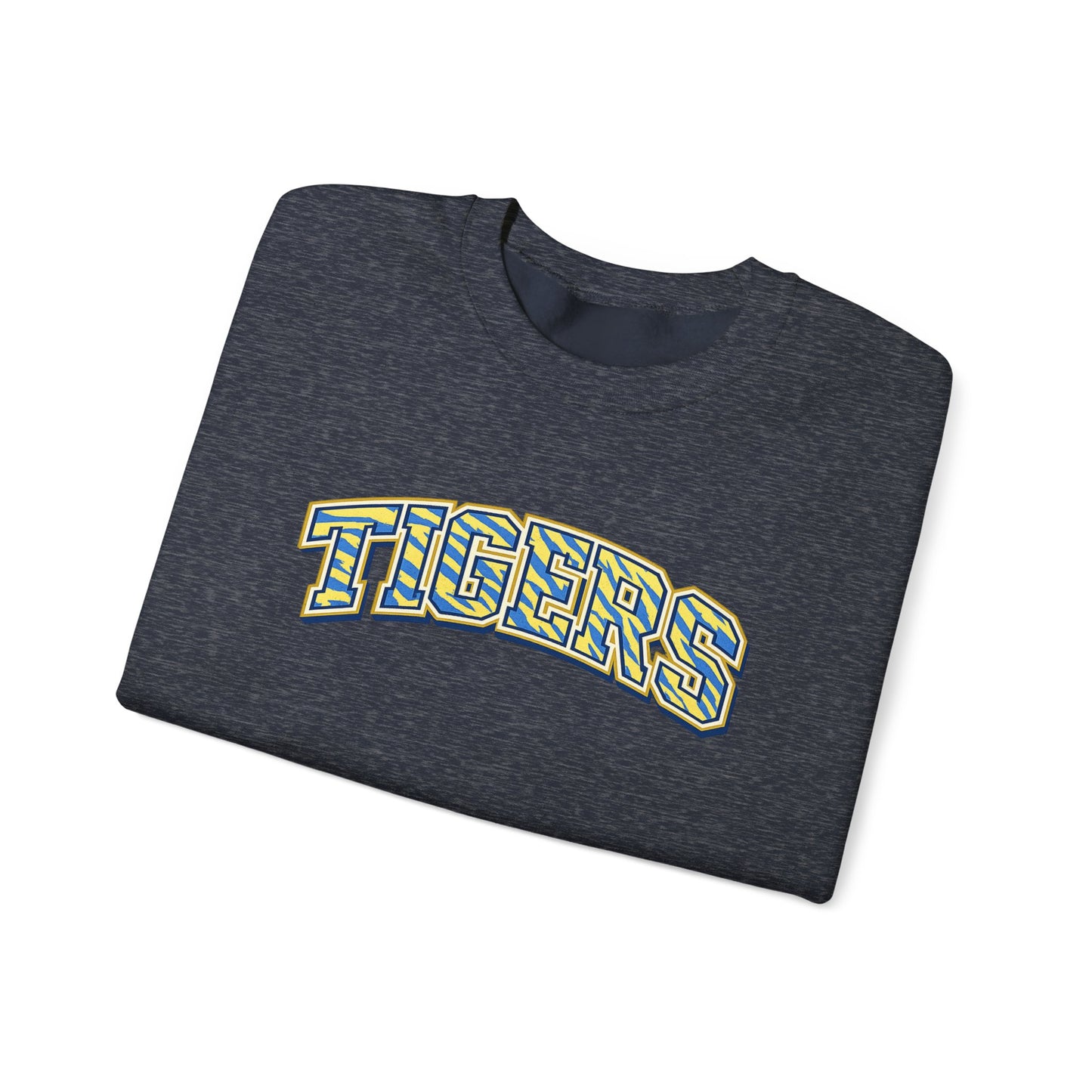 Tigers Crewneck Sweatshirt — Retro Yellow & Teal Block Letter Sports Pullover