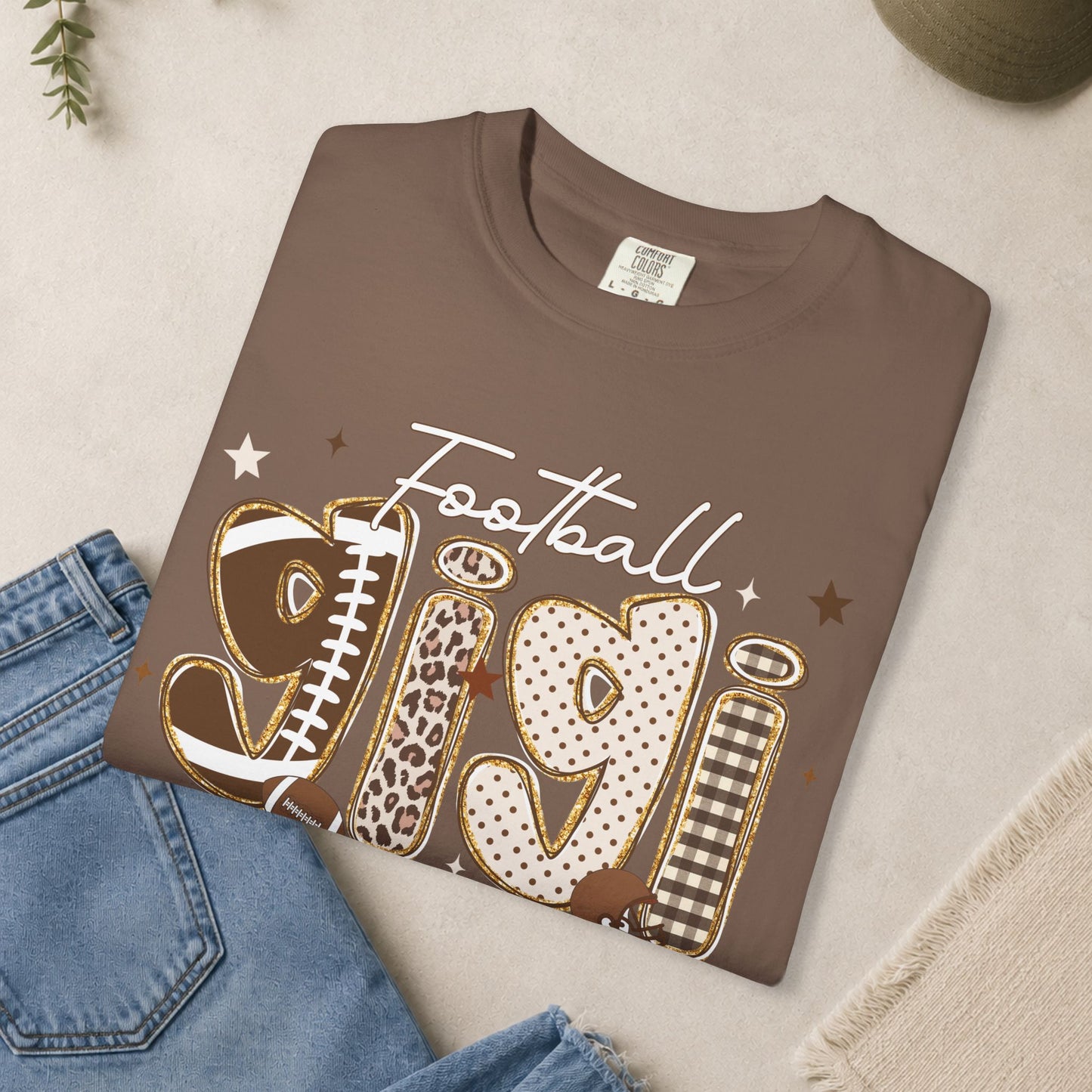 Football Gigi T-Shirt | Leopard & Brown Football Lettering
