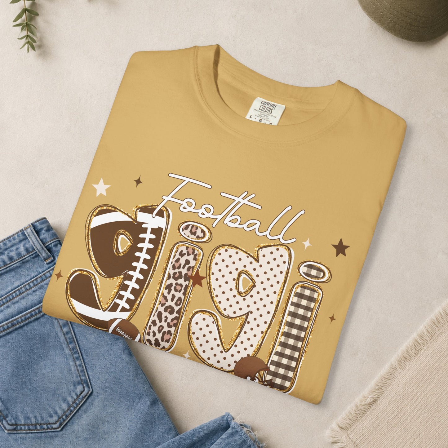 Football Gigi T-Shirt | Leopard & Brown Football Lettering