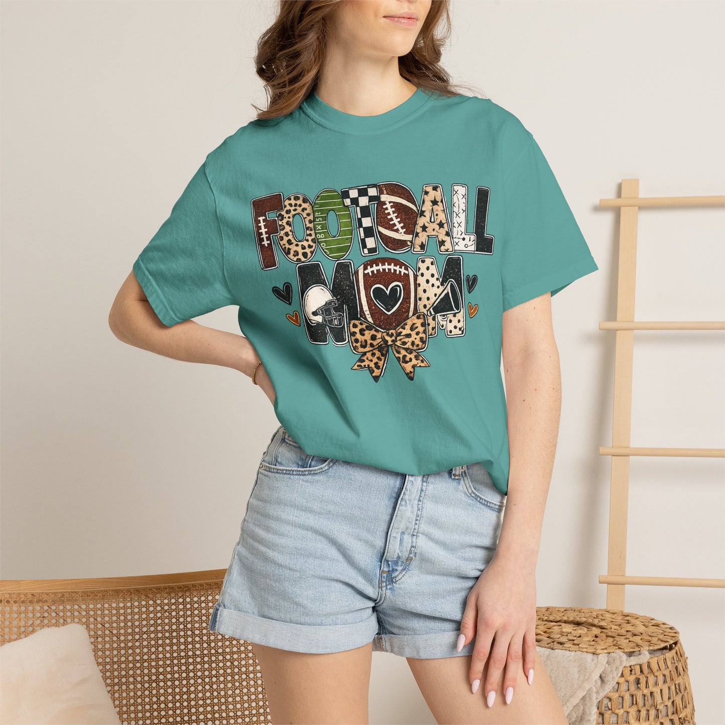 Football Mom T-Shirt — Leopard Print & Heart Graphic