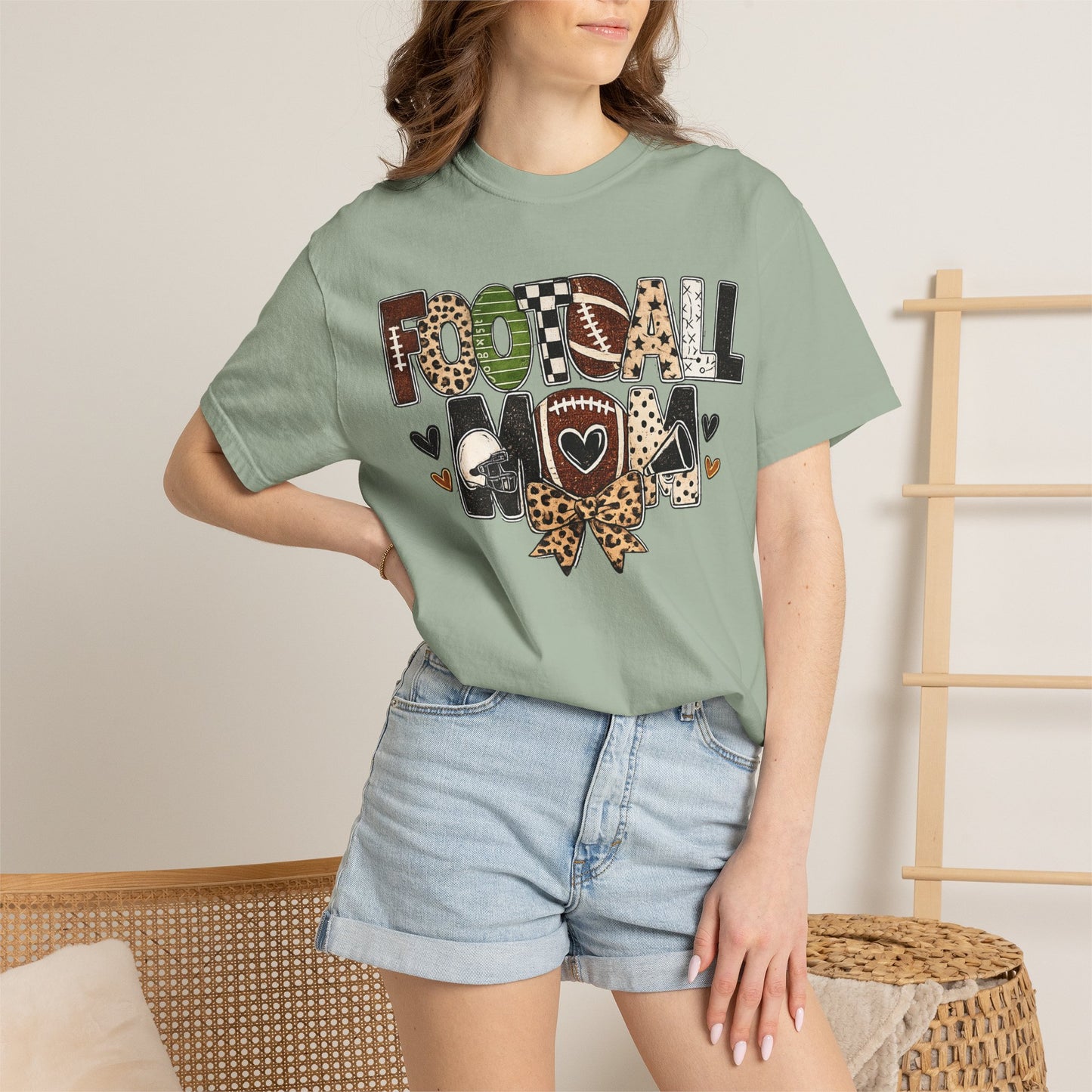 Football Mom T-Shirt — Leopard Print & Heart Graphic