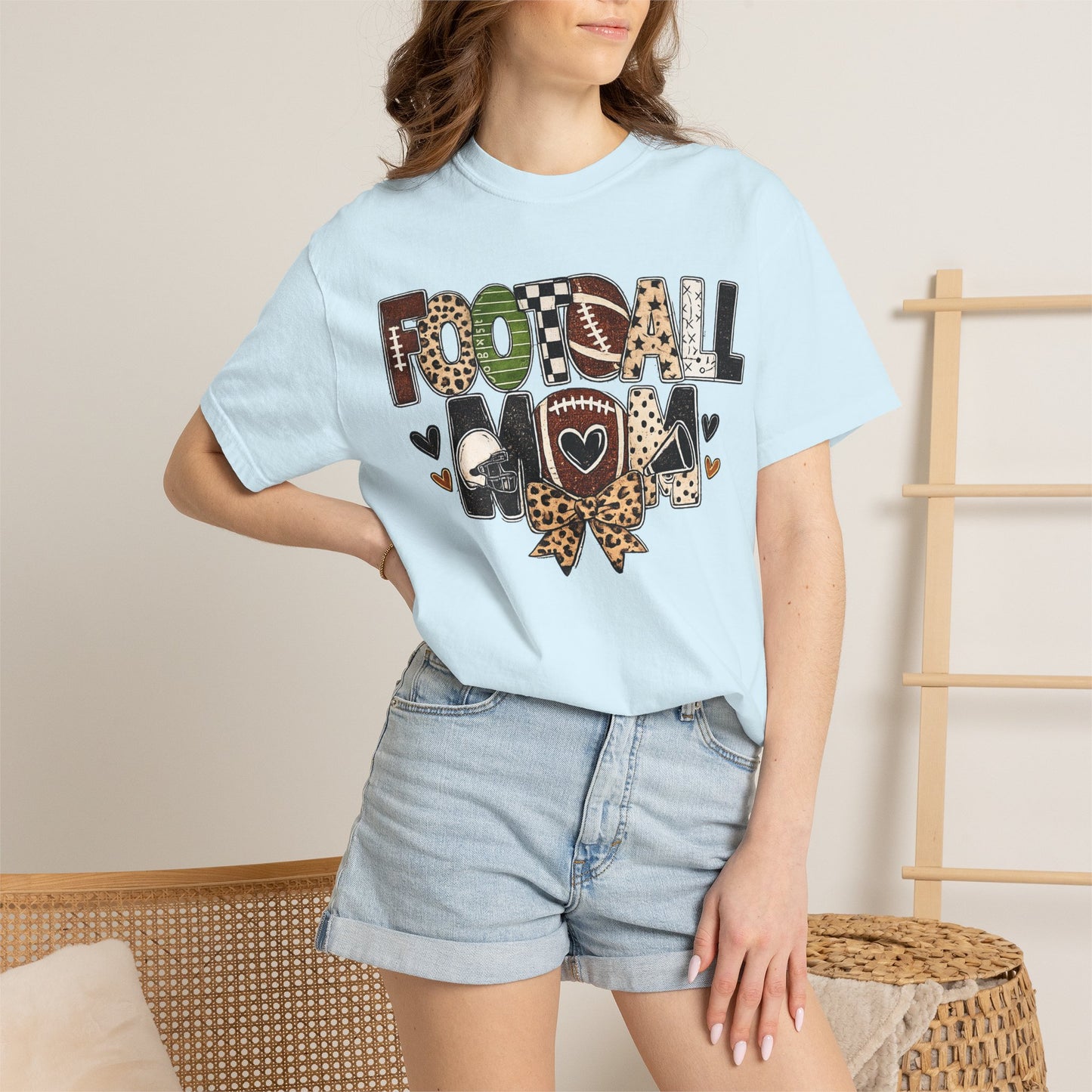 Football Mom T-Shirt — Leopard Print & Heart Graphic