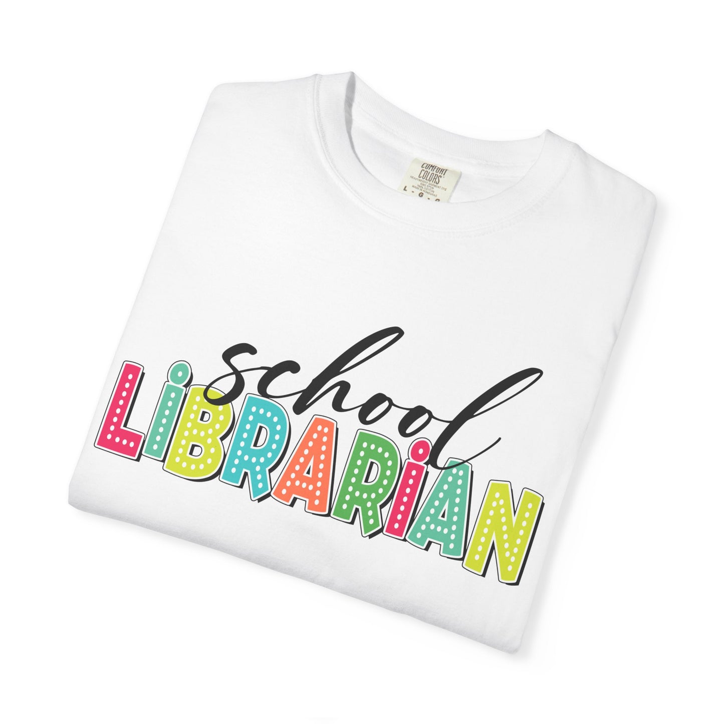 School Librarian T-Shirt — Colorful Retro Lettering Tee for Library Staff